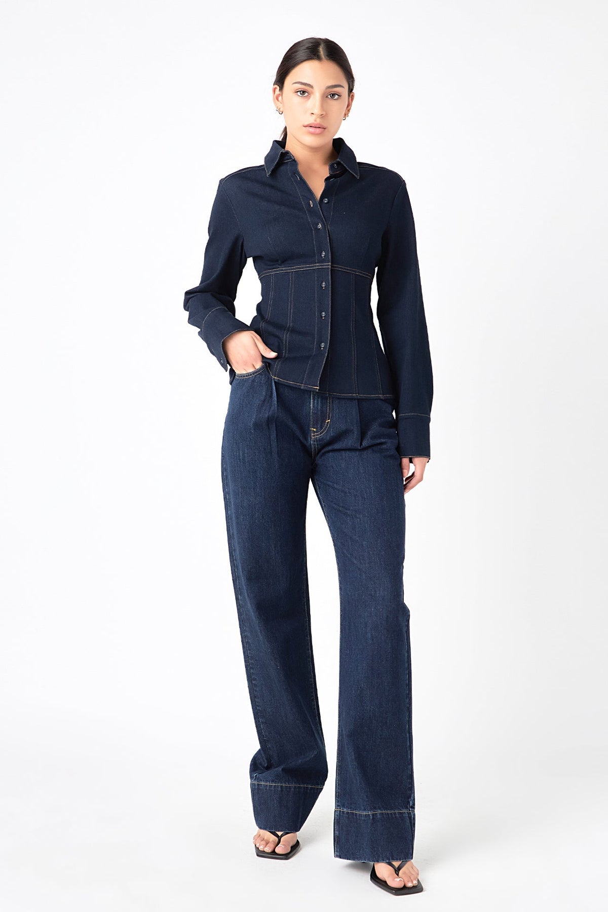 GREY LAB - Denim Flared Shirt - SHIRTS & BLOUSES available at Objectrare