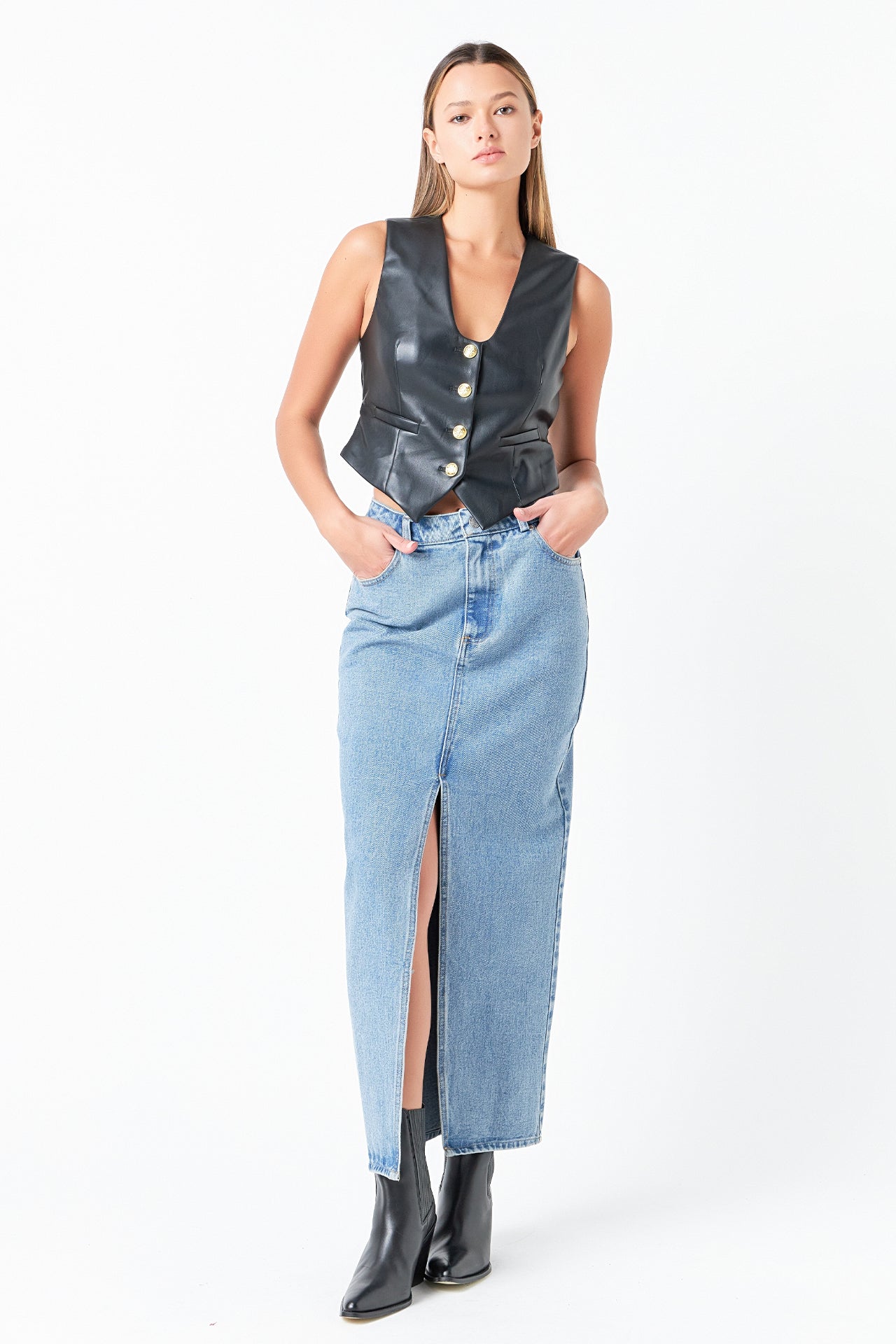 GREY LAB - Denim Maxi Skirt - SKIRTS available at Objectrare