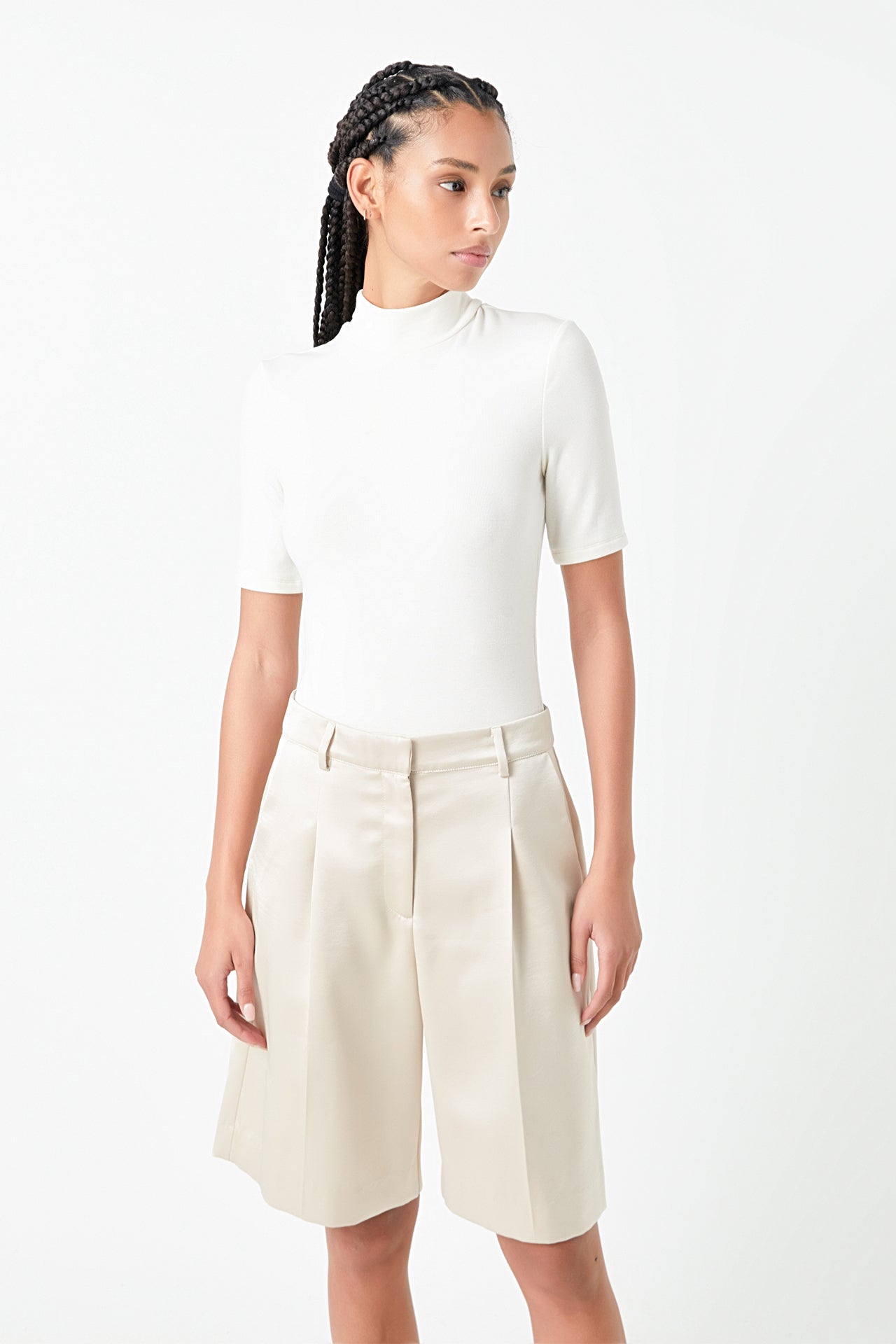 GREY LAB - Pleated Wide Satin Shorts - SHORTS available at Objectrare