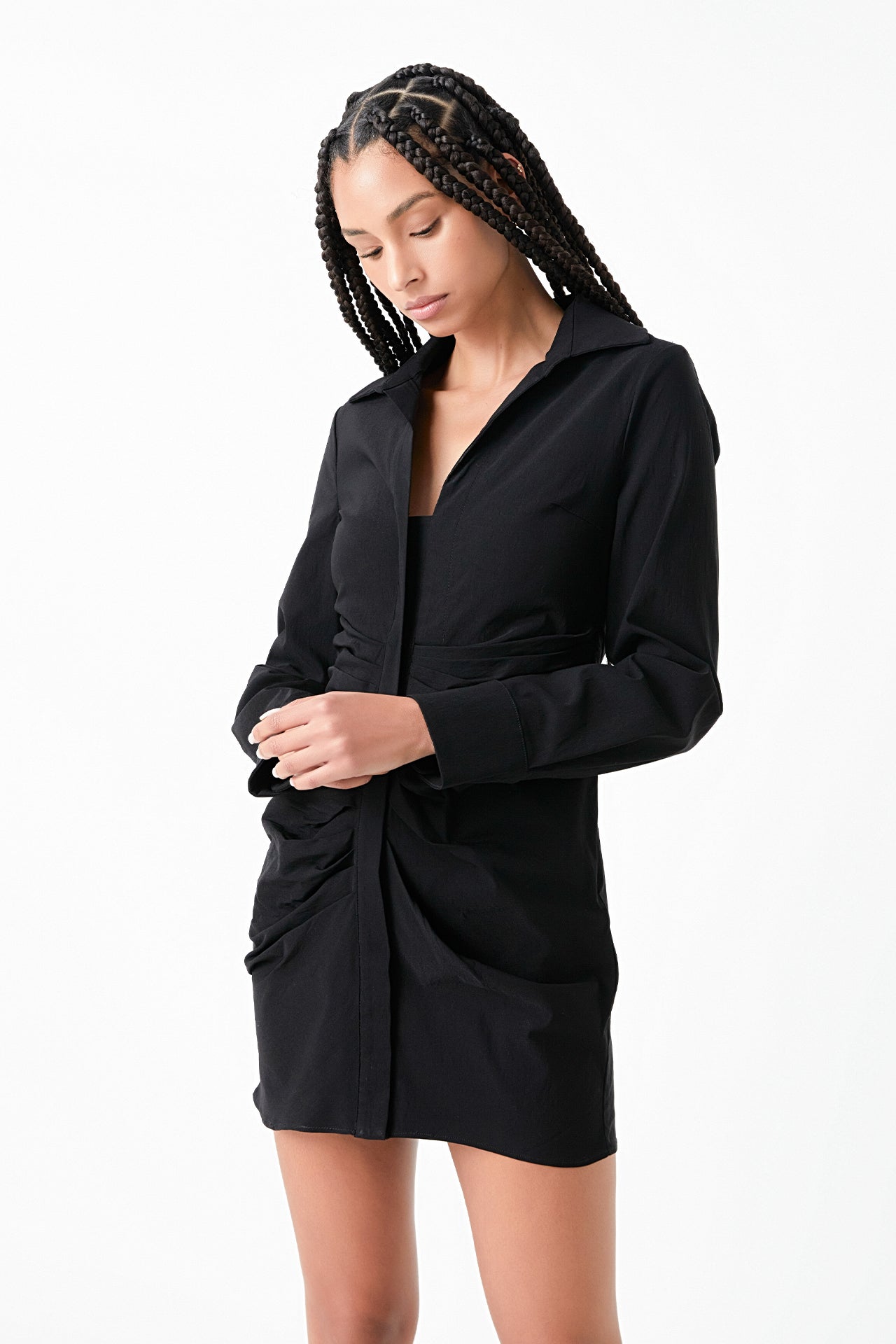GREY LAB - Collared Front Ruched Dress - DRESSES available at Objectrare