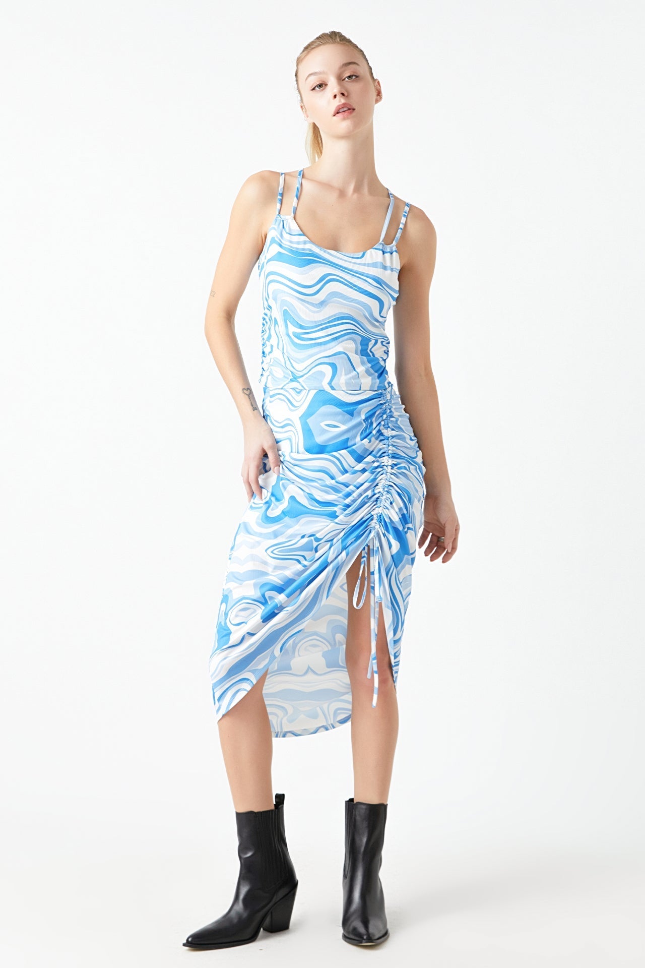 GREY LAB - Marble Print Slit Midi Skirt - SKIRTS available at Objectrare