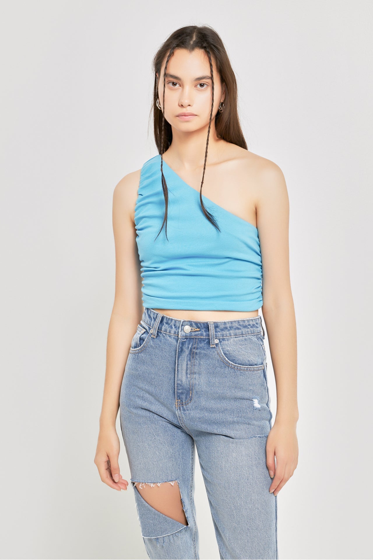 GREY LAB - Ruched One Shoulder Crop Top - TOPS available at Objectrare