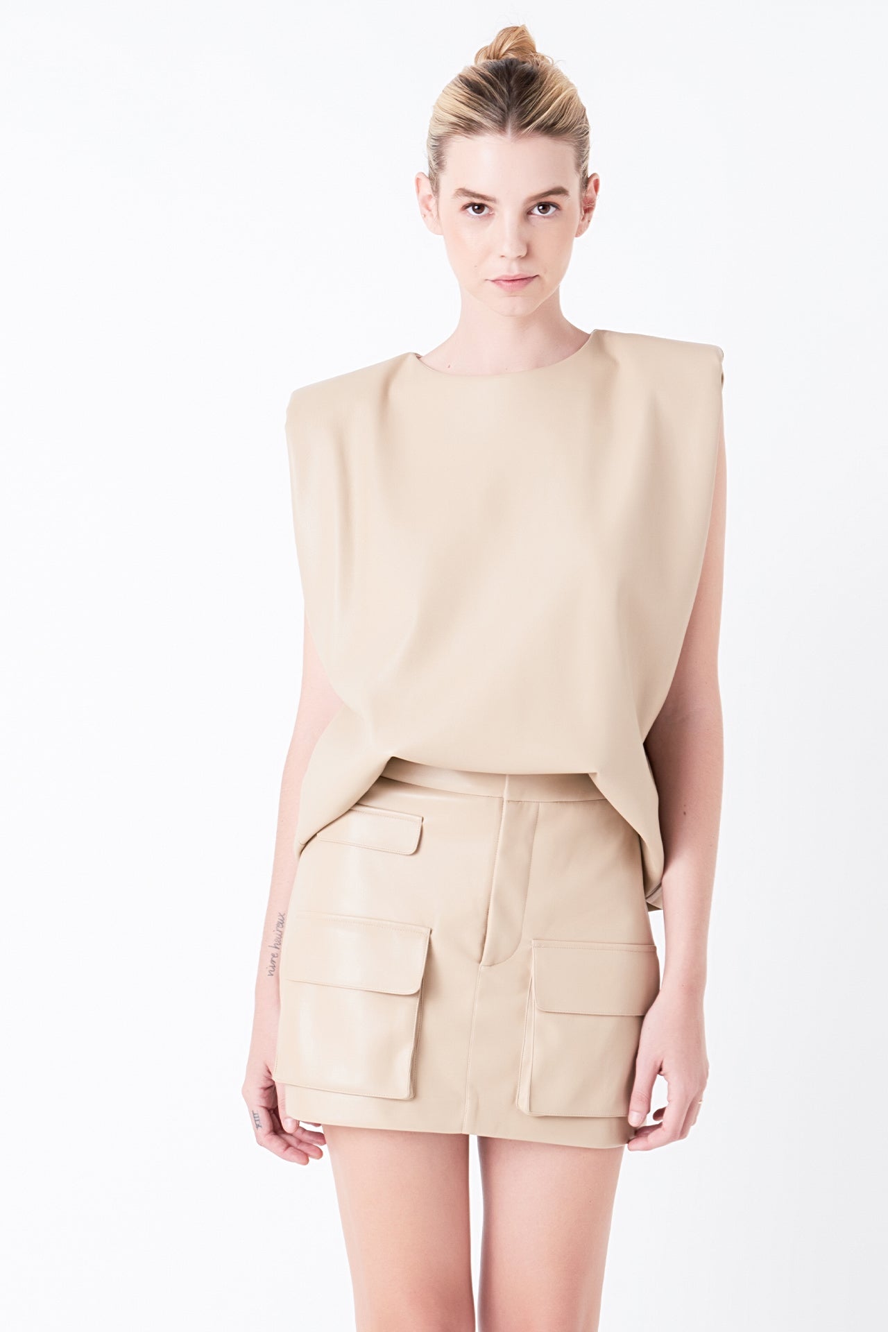 GREY LAB - Shoulder Padded Faux Leather Top - TOPS available at Objectrare