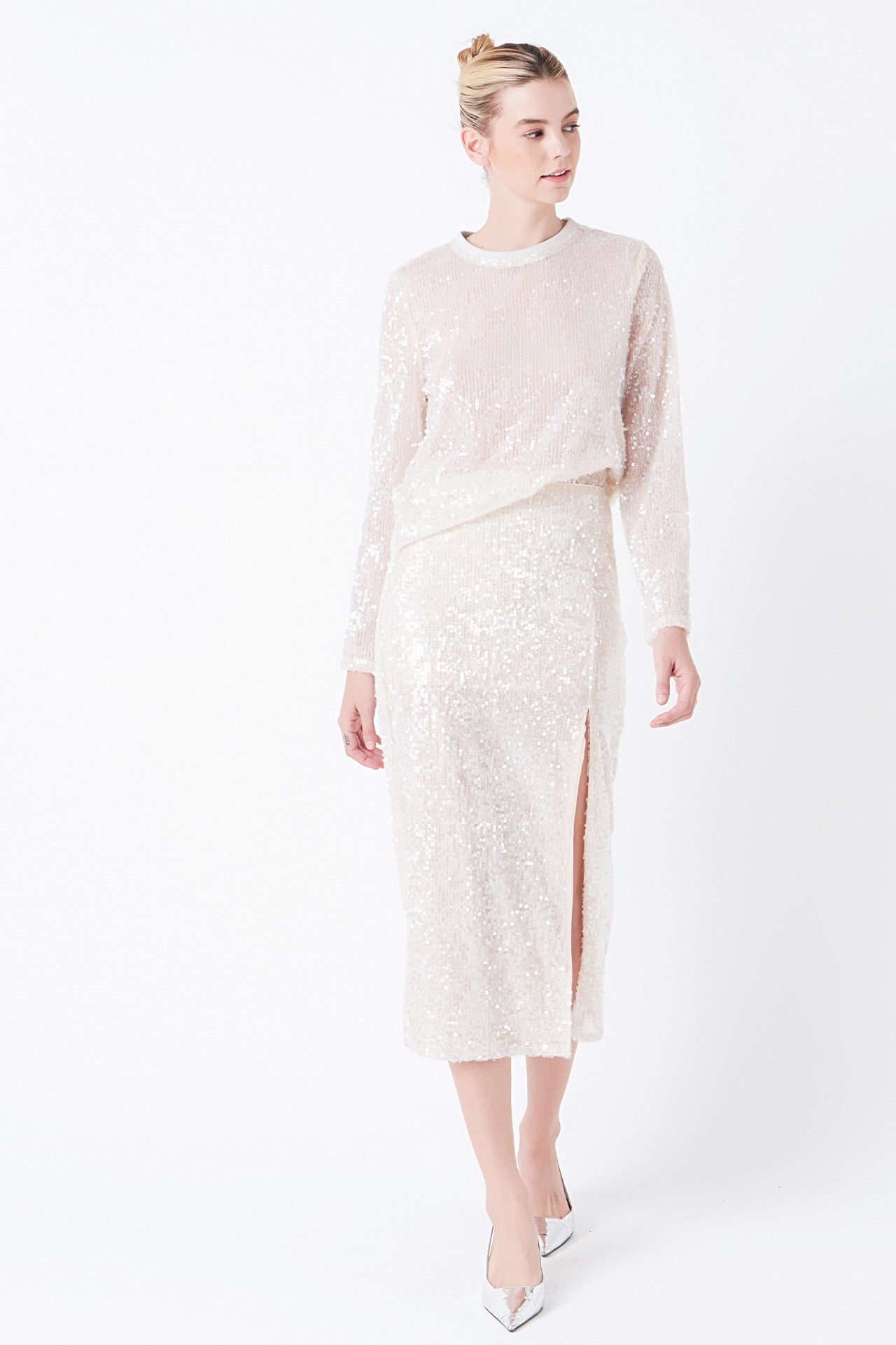 GREY LAB - Sequin Vent Midi Skirt - SKIRTS available at Objectrare