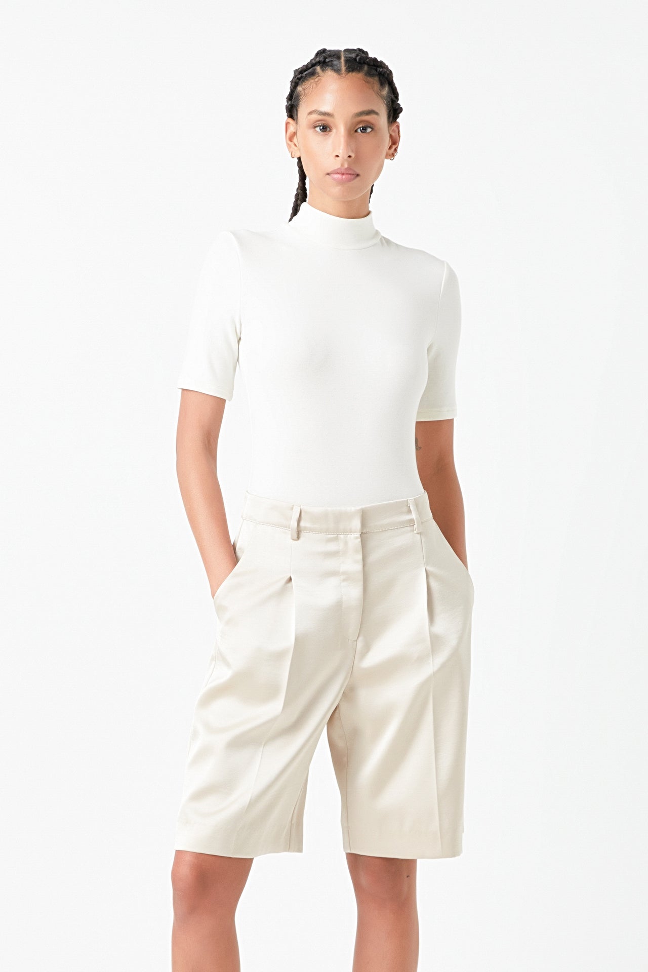 GREY LAB - Pleated Wide Satin Shorts - SHORTS available at Objectrare
