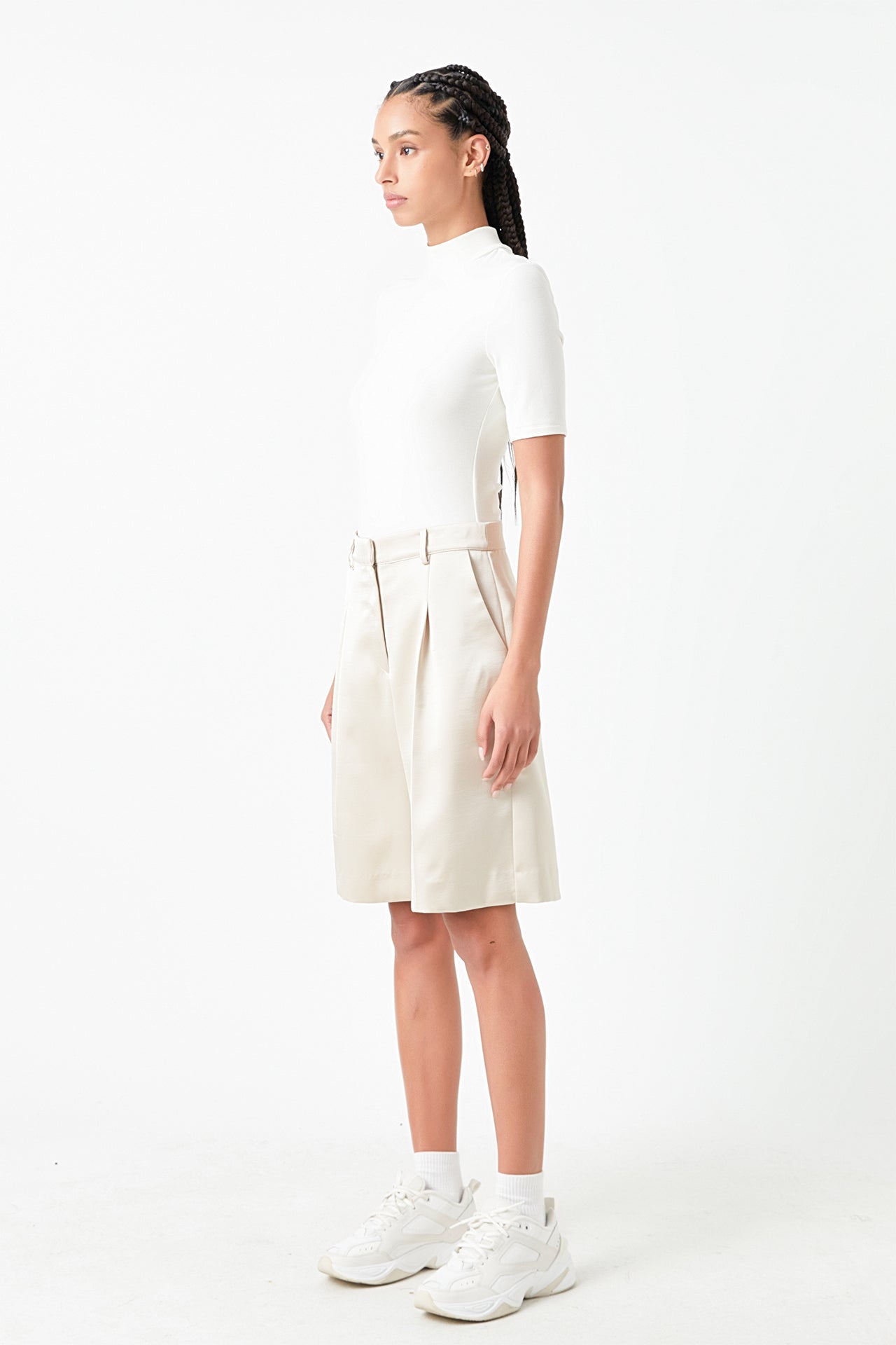 GREY LAB - Pleated Wide Satin Shorts - SHORTS available at Objectrare