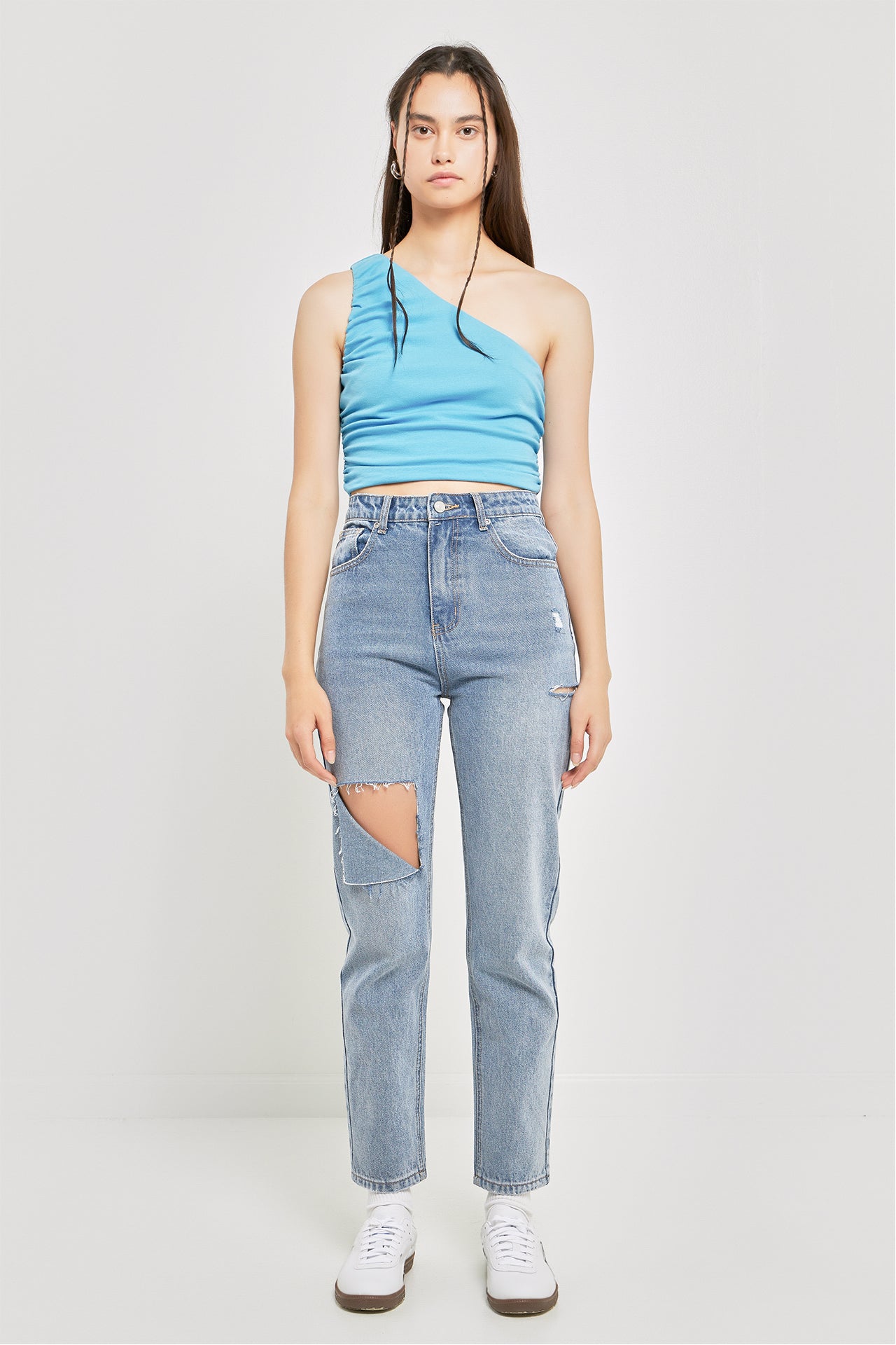 GREY LAB - Ruched One Shoulder Crop Top - TOPS available at Objectrare
