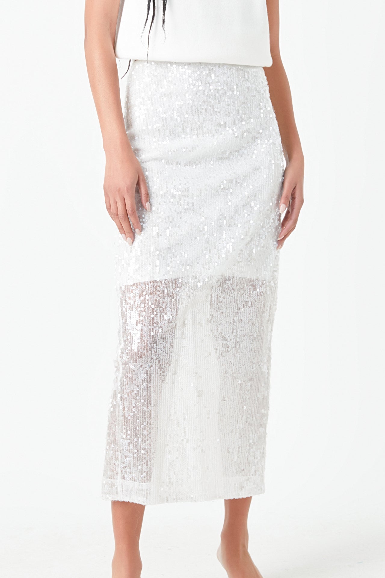 GREY LAB - Sequin Back Slit Maxi Skirt - SKIRTS available at Objectrare