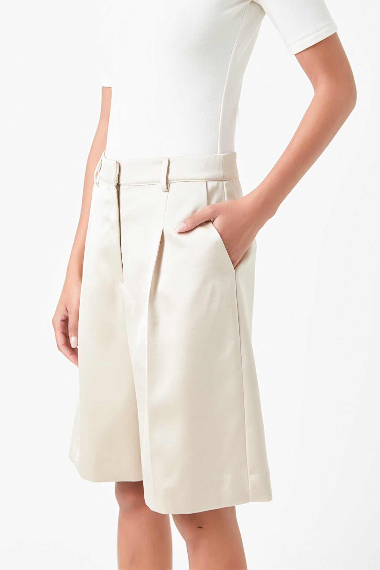 GREY LAB - Pleated Wide Satin Shorts - SHORTS available at Objectrare