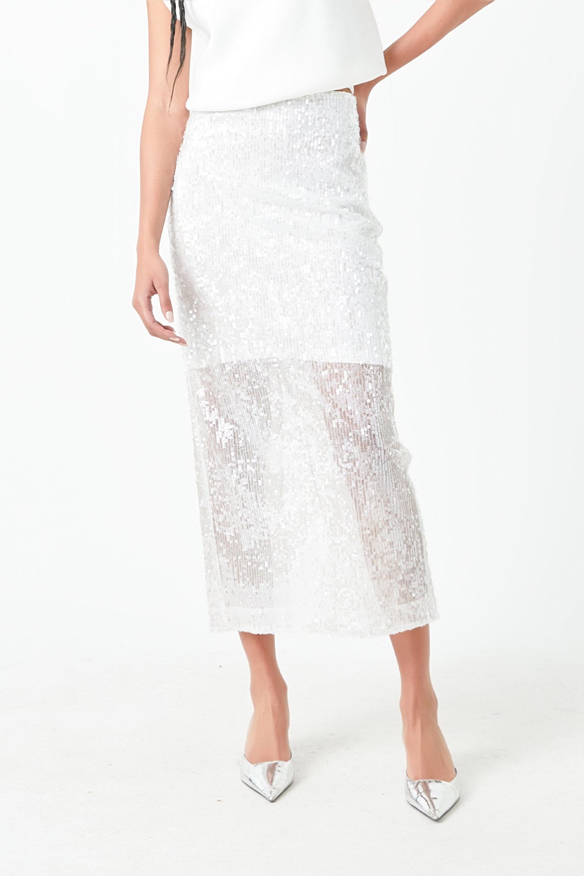 GREY LAB - Sequin Back Slit Maxi Skirt - SKIRTS available at Objectrare