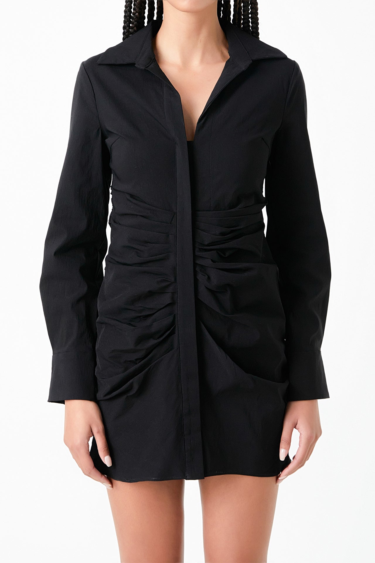 GREY LAB - Collared Front Ruched Dress - DRESSES available at Objectrare