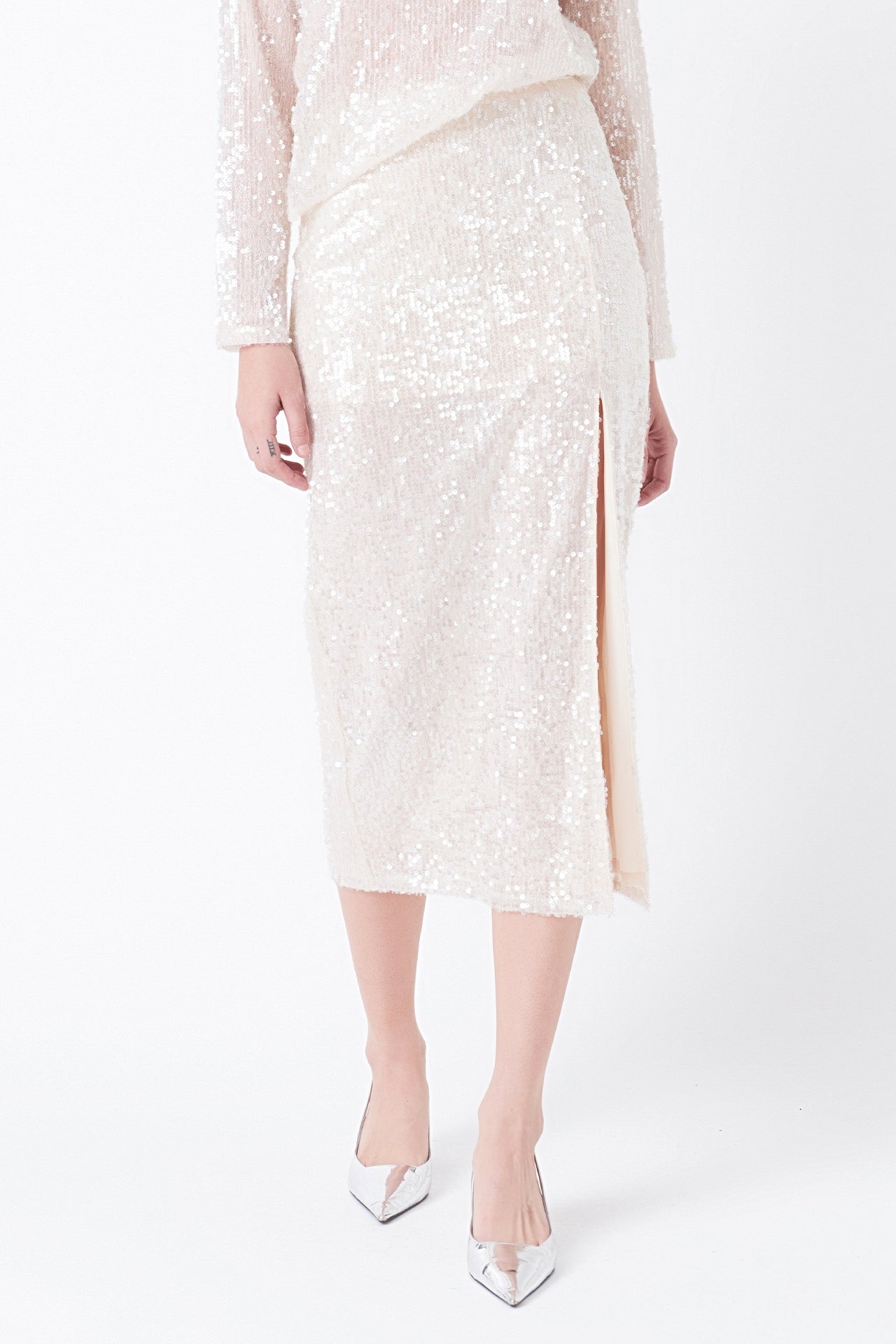 GREY LAB - Sequin Vent Midi Skirt - SKIRTS available at Objectrare