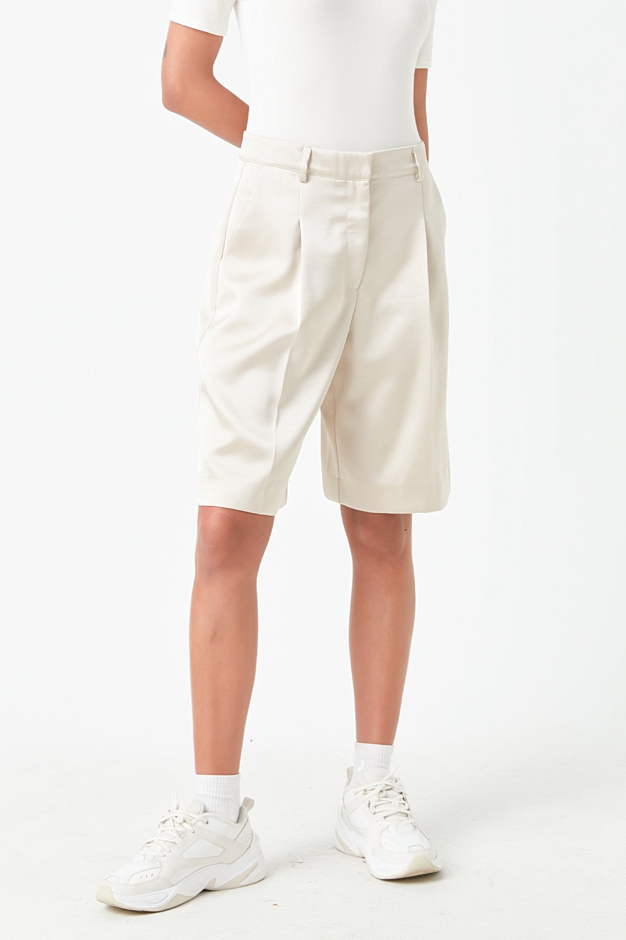 GREY LAB - Pleated Wide Satin Shorts - SHORTS available at Objectrare