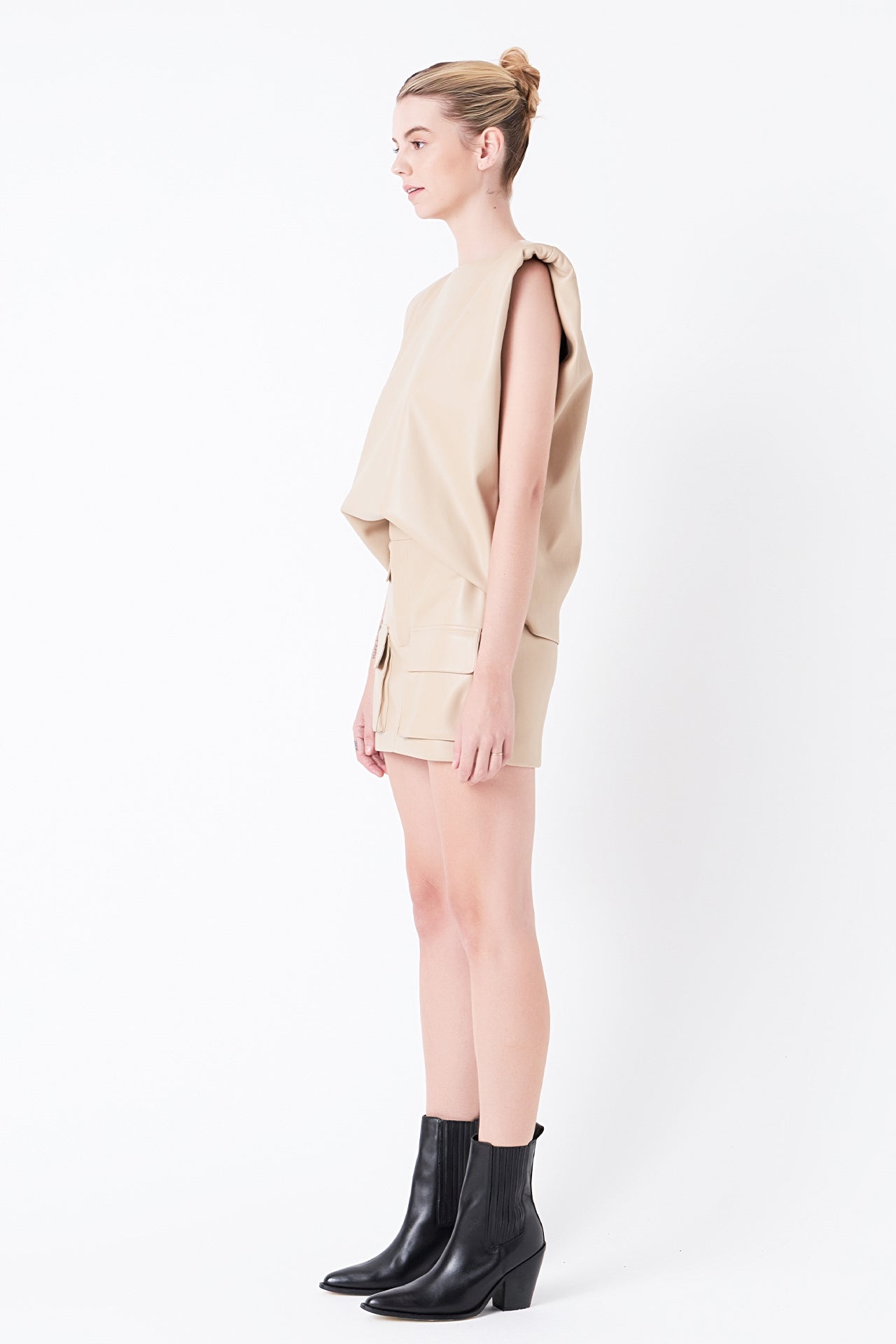 GREY LAB - Shoulder Padded Faux Leather Top - TOPS available at Objectrare