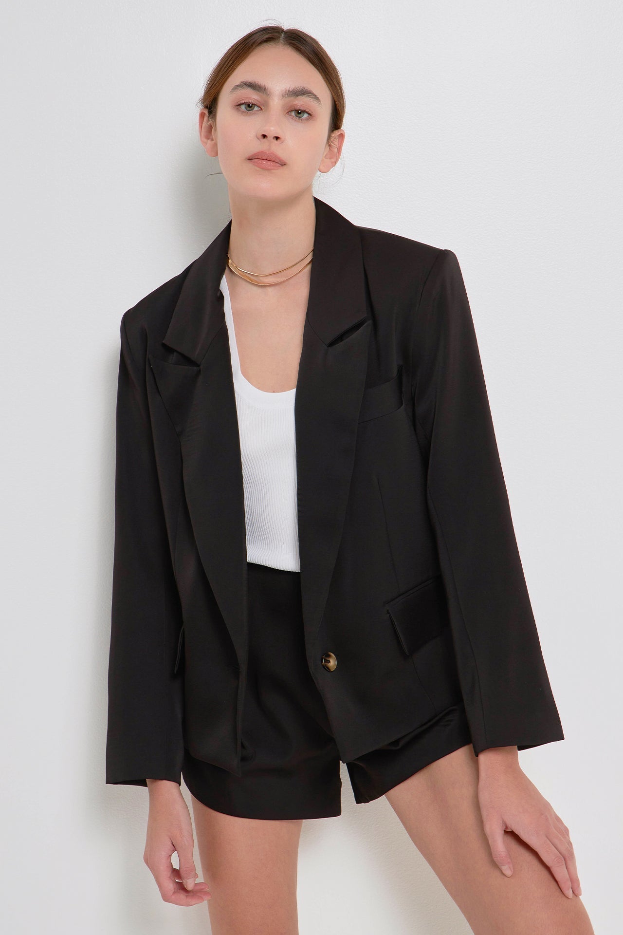 GREY LAB - One Button Satin Blazer - BLAZERS available at Objectrare