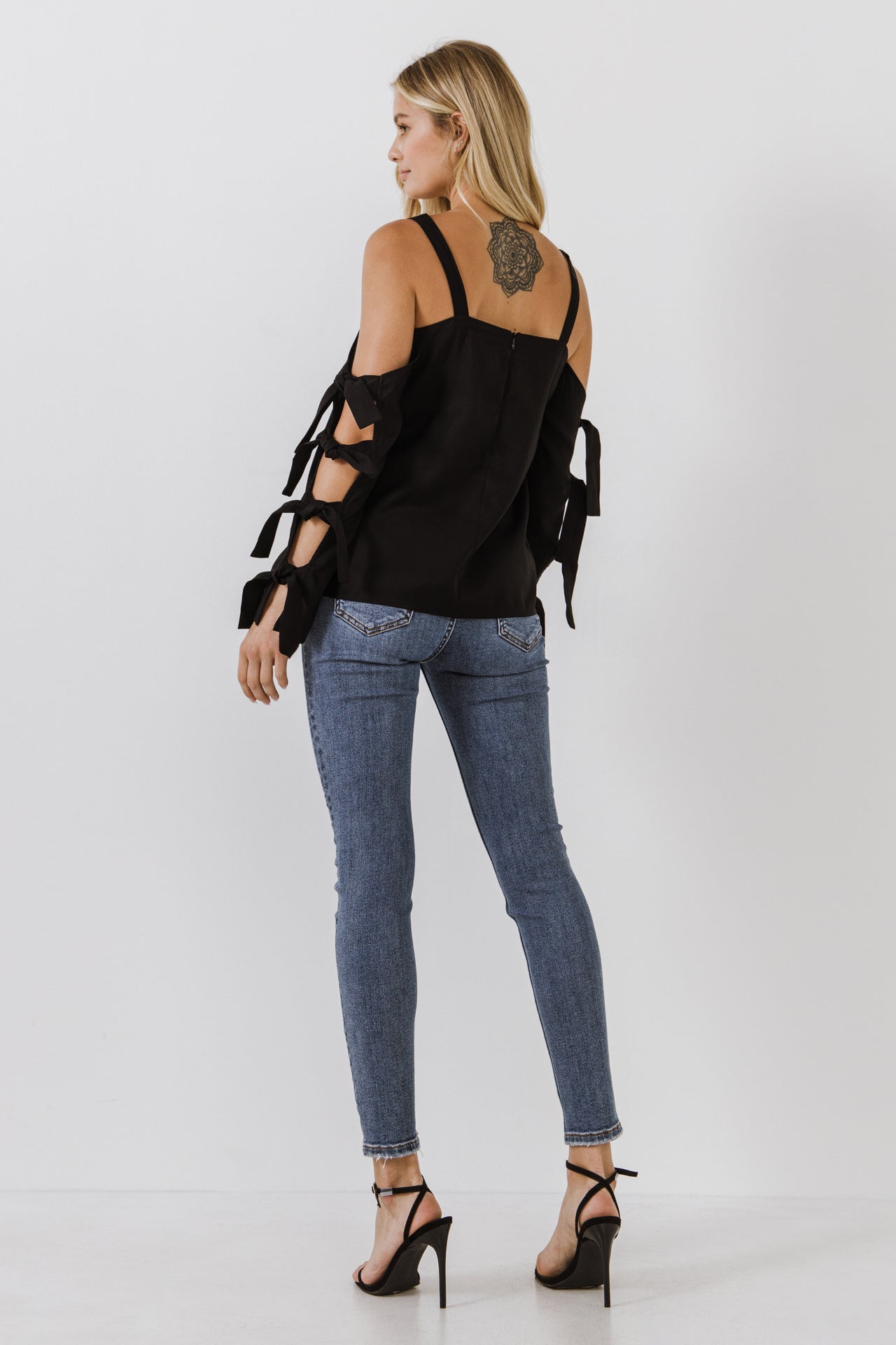 ENDLESS ROSE - Cold Shoulder Top with Tied Ribbon Sleeve - TOPS available at Objectrare