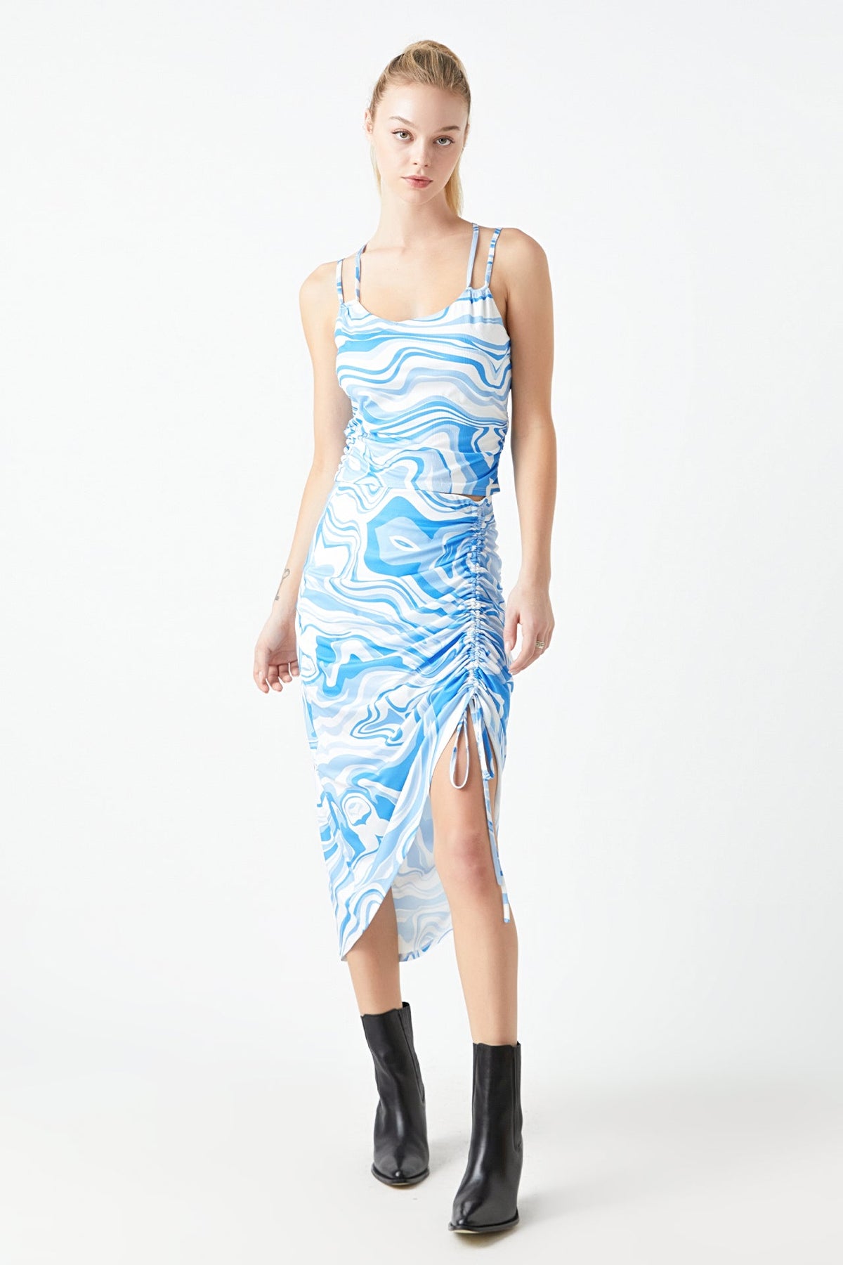 GREY LAB - Marble Print Slit Midi Skirt - SKIRTS available at Objectrare