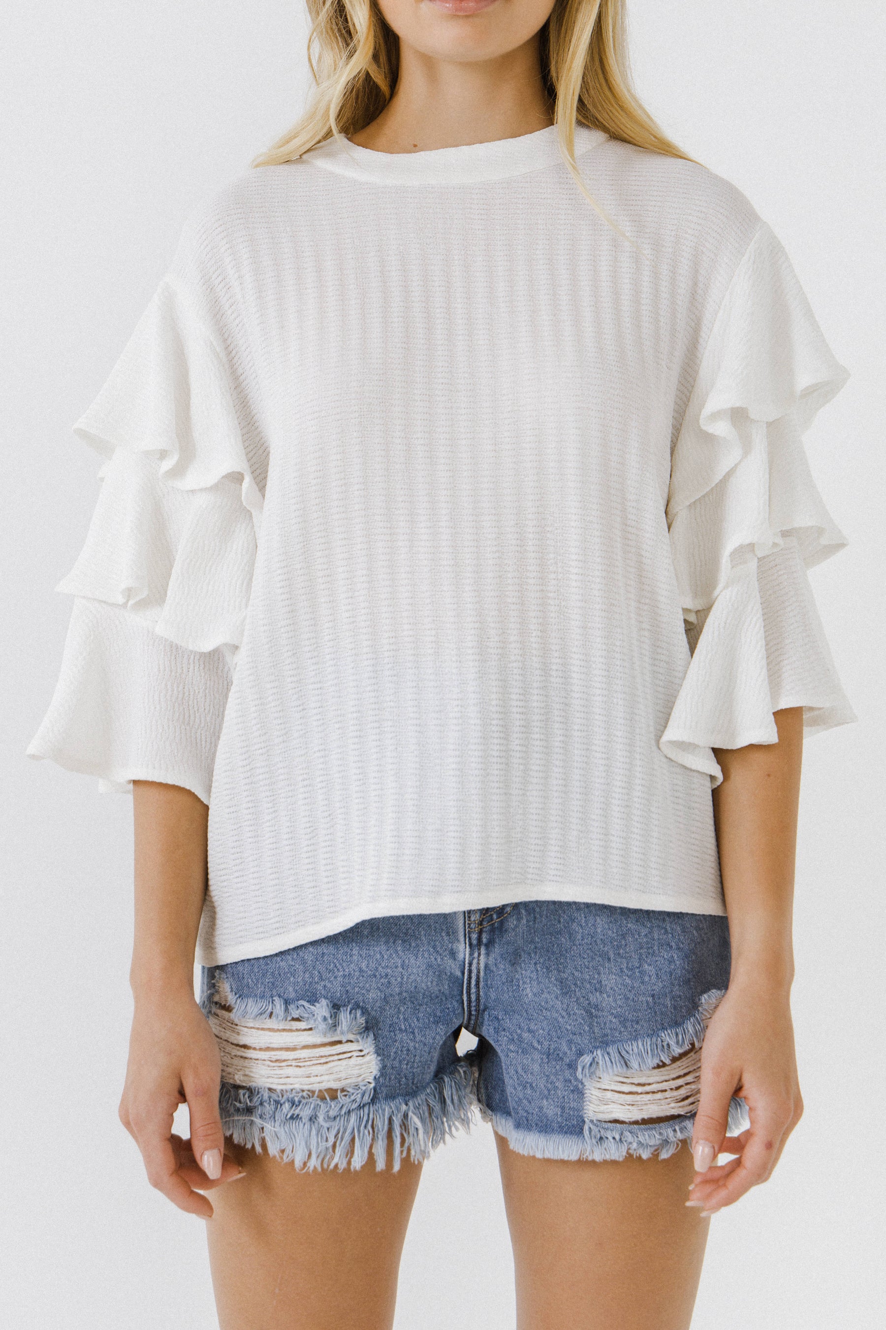 ENDLESS ROSE - Tiered Ruffle Sleeve Blouse - TOPS available at Objectrare