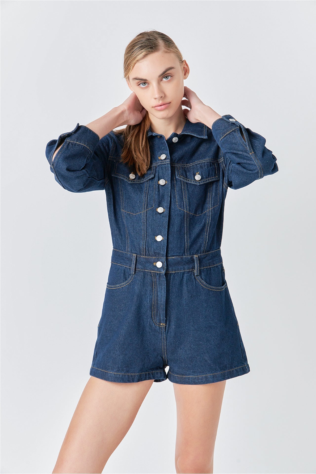 GREY LAB - Denim Mini Jumpsuit - JUMPSUITS available at Objectrare