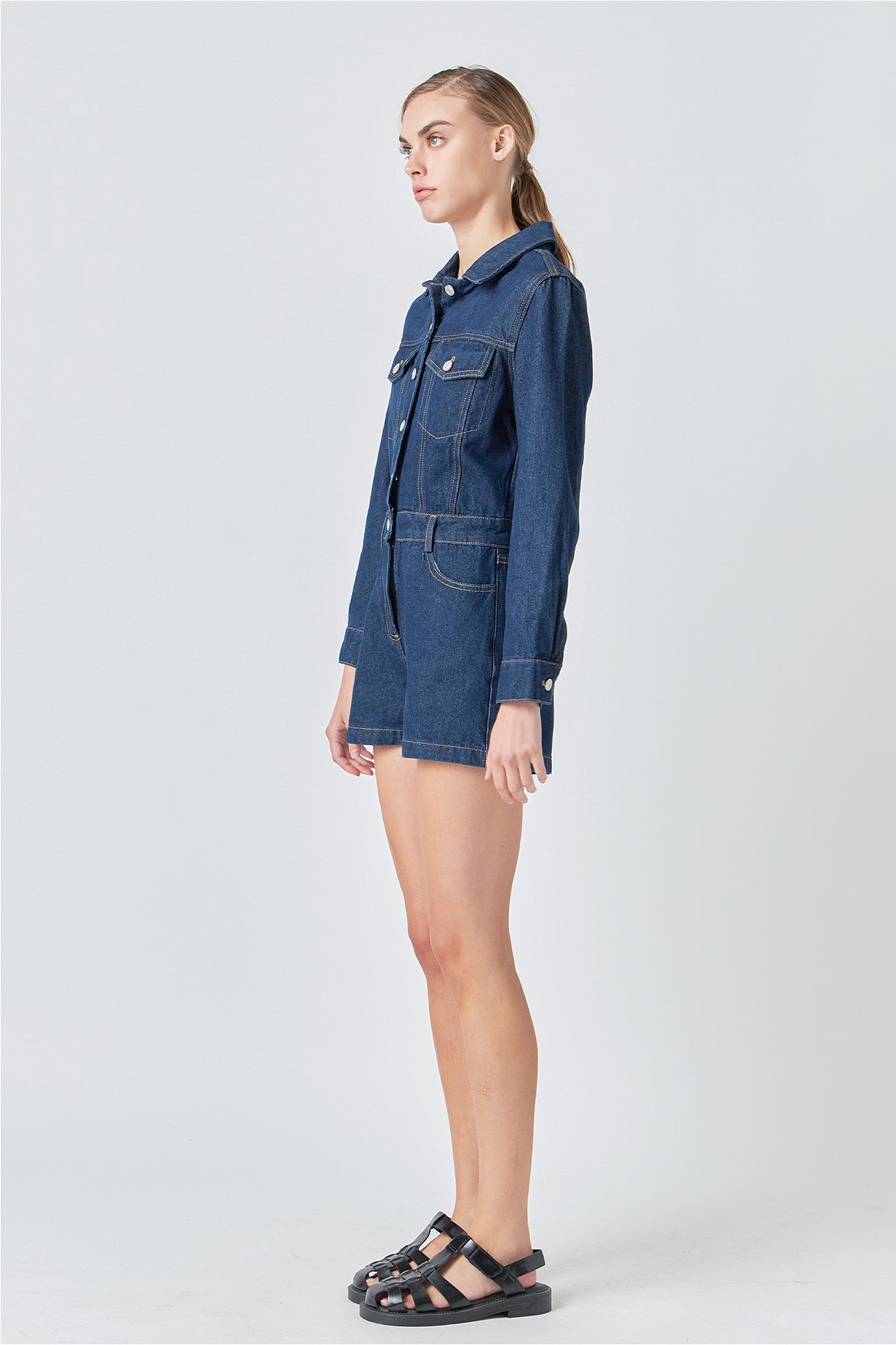 GREY LAB - Denim Mini Jumpsuit - JUMPSUITS available at Objectrare