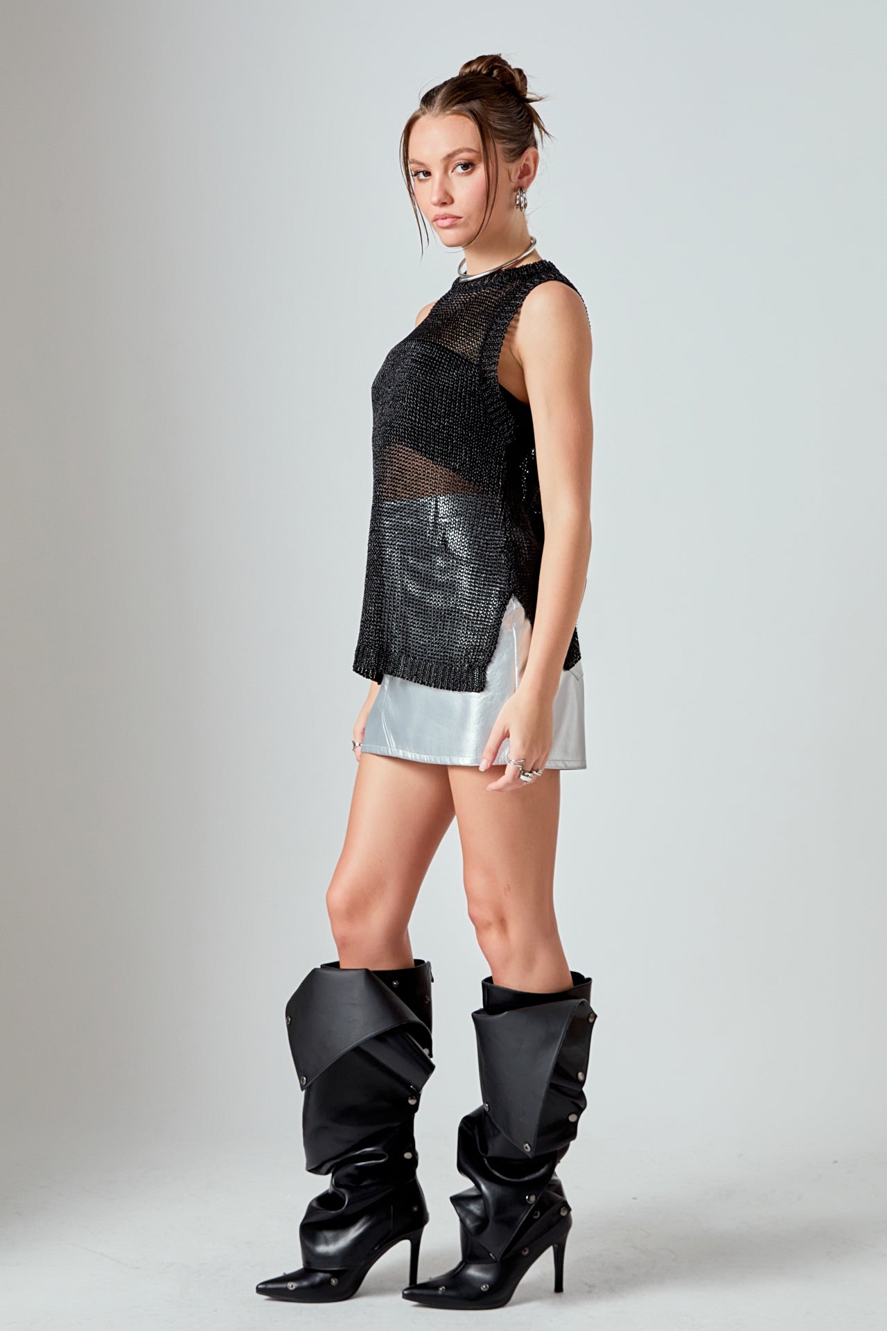 ENDLESS ROSE - Sleeveless Knit Sheer Top With Back Keyhole - CAMI TOPS & TANK available at Objectrare