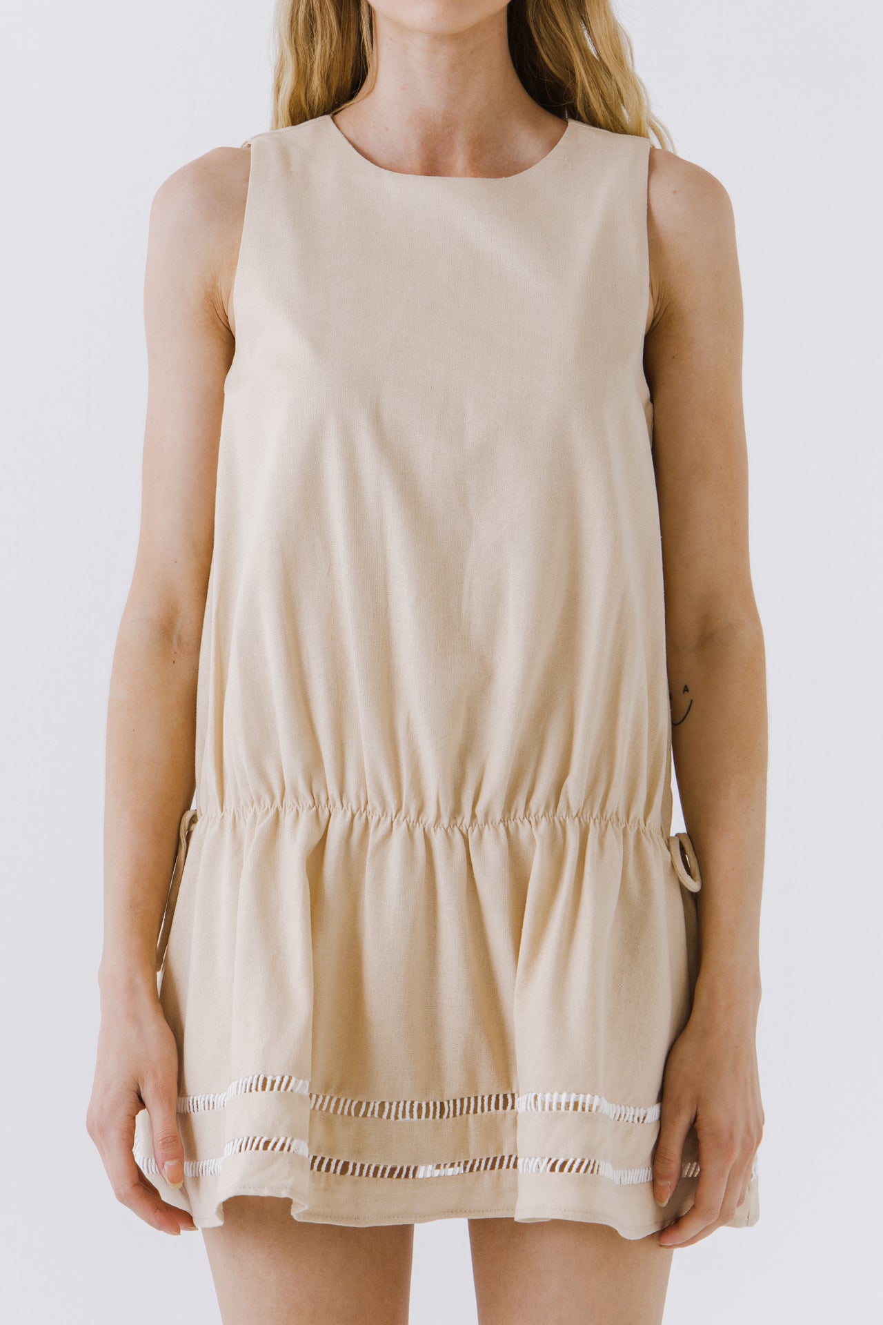 ENGLISH FACTORY - Spaghetti Tie Detail Mini Dress with Elastic Waist - DRESSES available at Objectrare