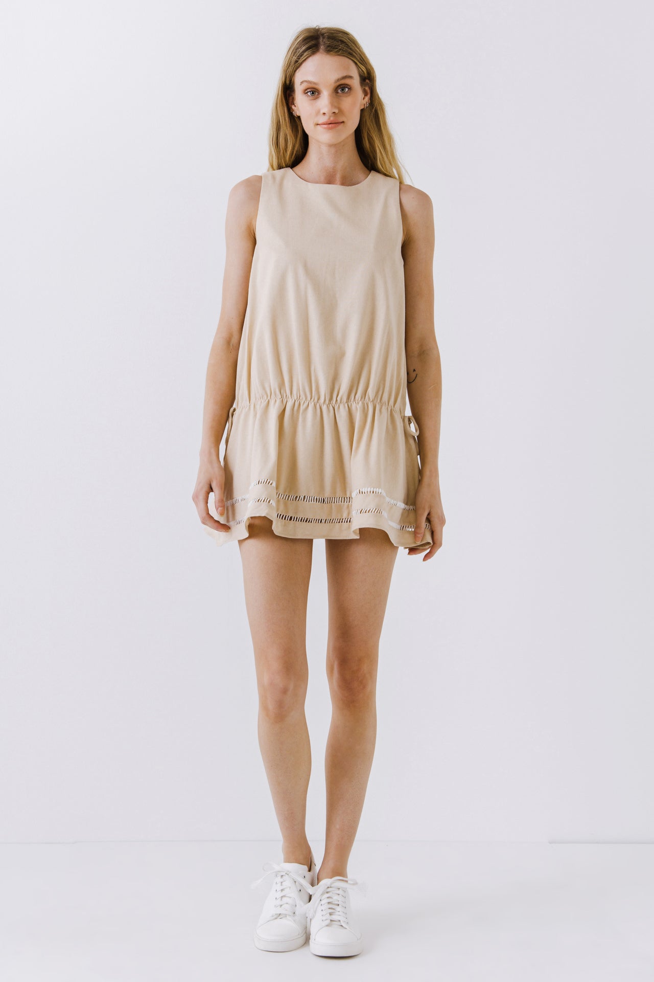 ENGLISH FACTORY - Spaghetti Tie Detail Mini Dress with Elastic Waist - DRESSES available at Objectrare