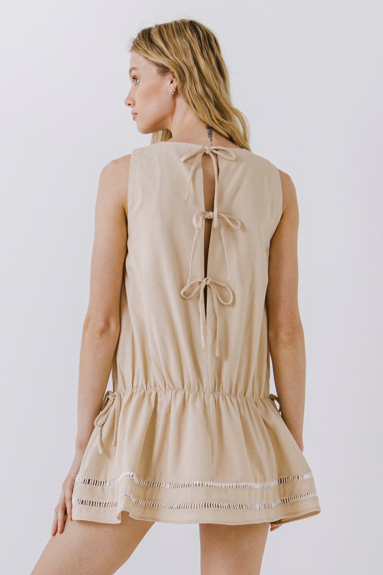 ENGLISH FACTORY - Spaghetti Tie Detail Mini Dress with Elastic Waist - DRESSES available at Objectrare
