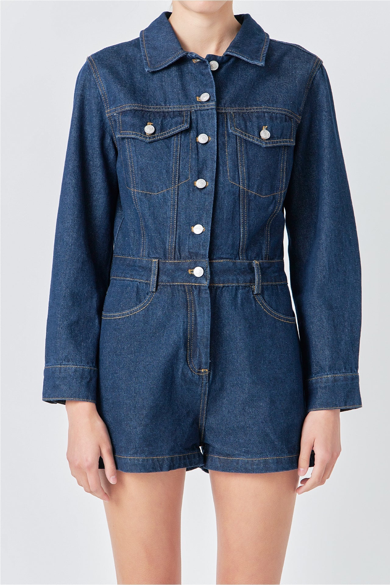 GREY LAB - Denim Mini Jumpsuit - JUMPSUITS available at Objectrare