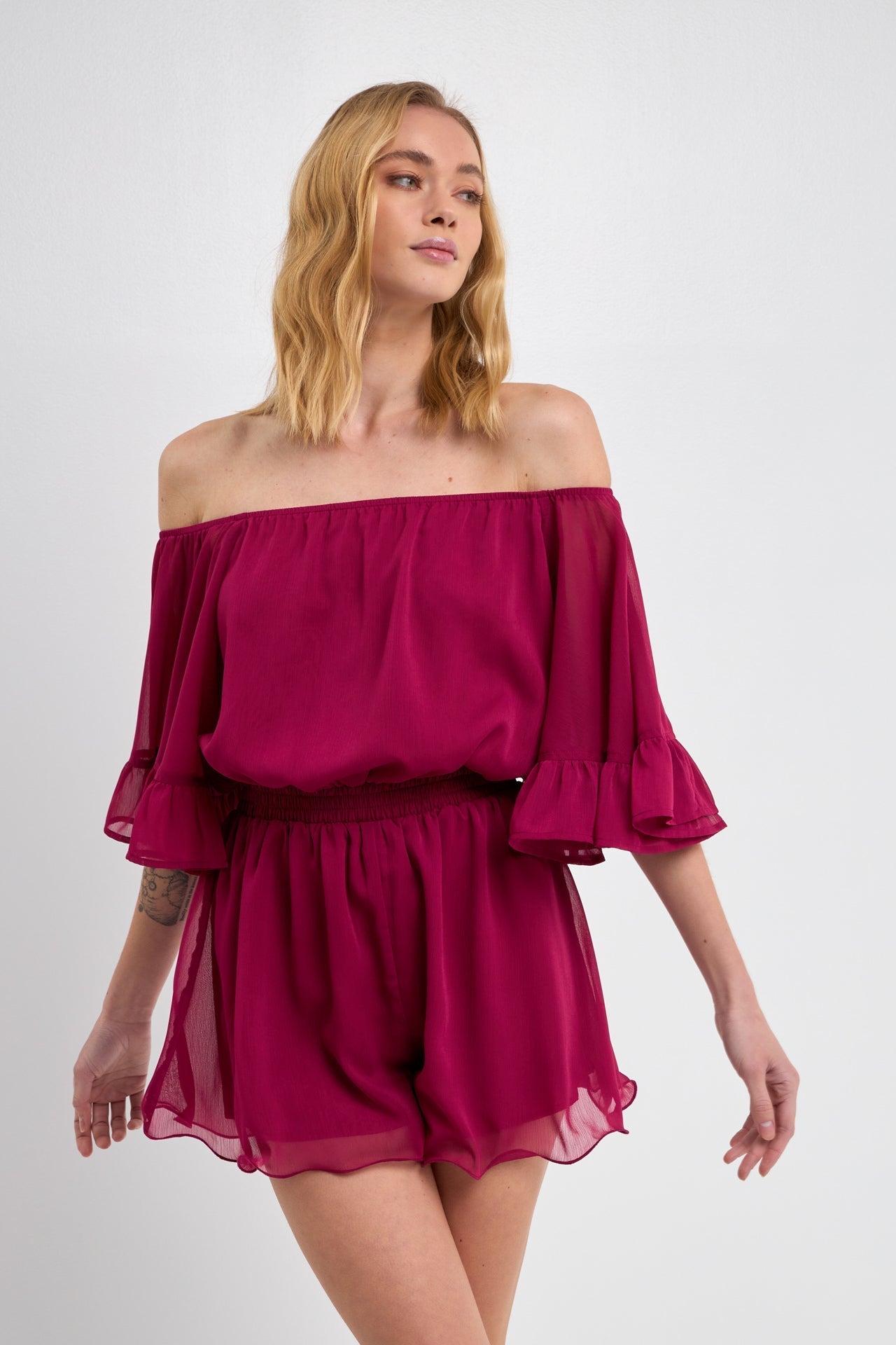 Ruffled Sleeve Romper