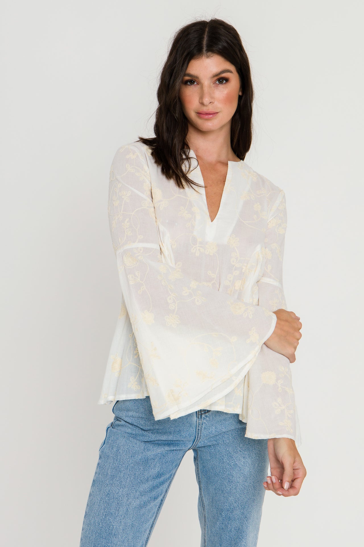 FREE THE ROSES - Embroidery Bell Sleeve Blouse - TOPS available at Objectrare