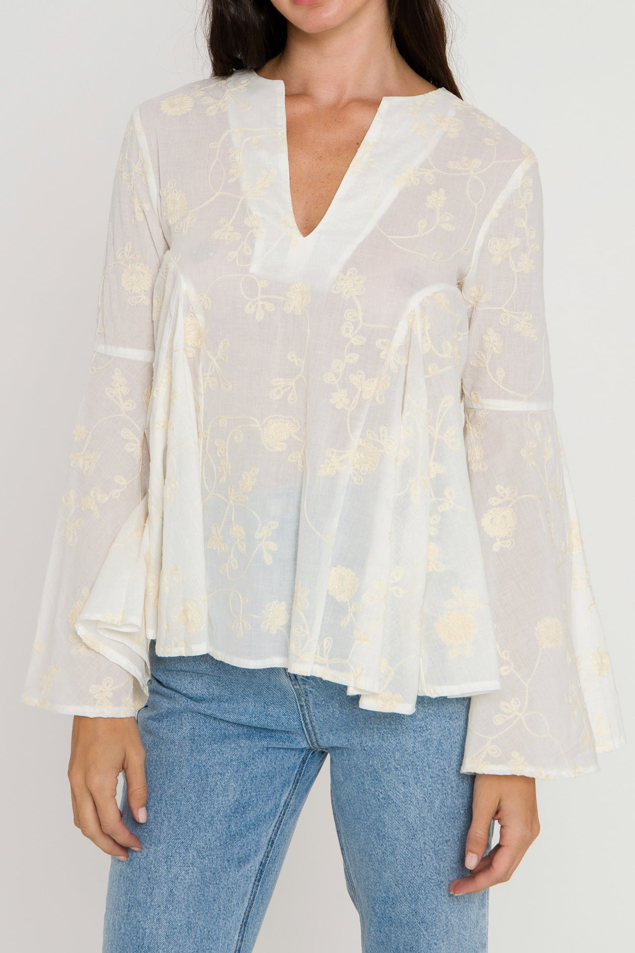 FREE THE ROSES - Embroidery Bell Sleeve Blouse - TOPS available at Objectrare