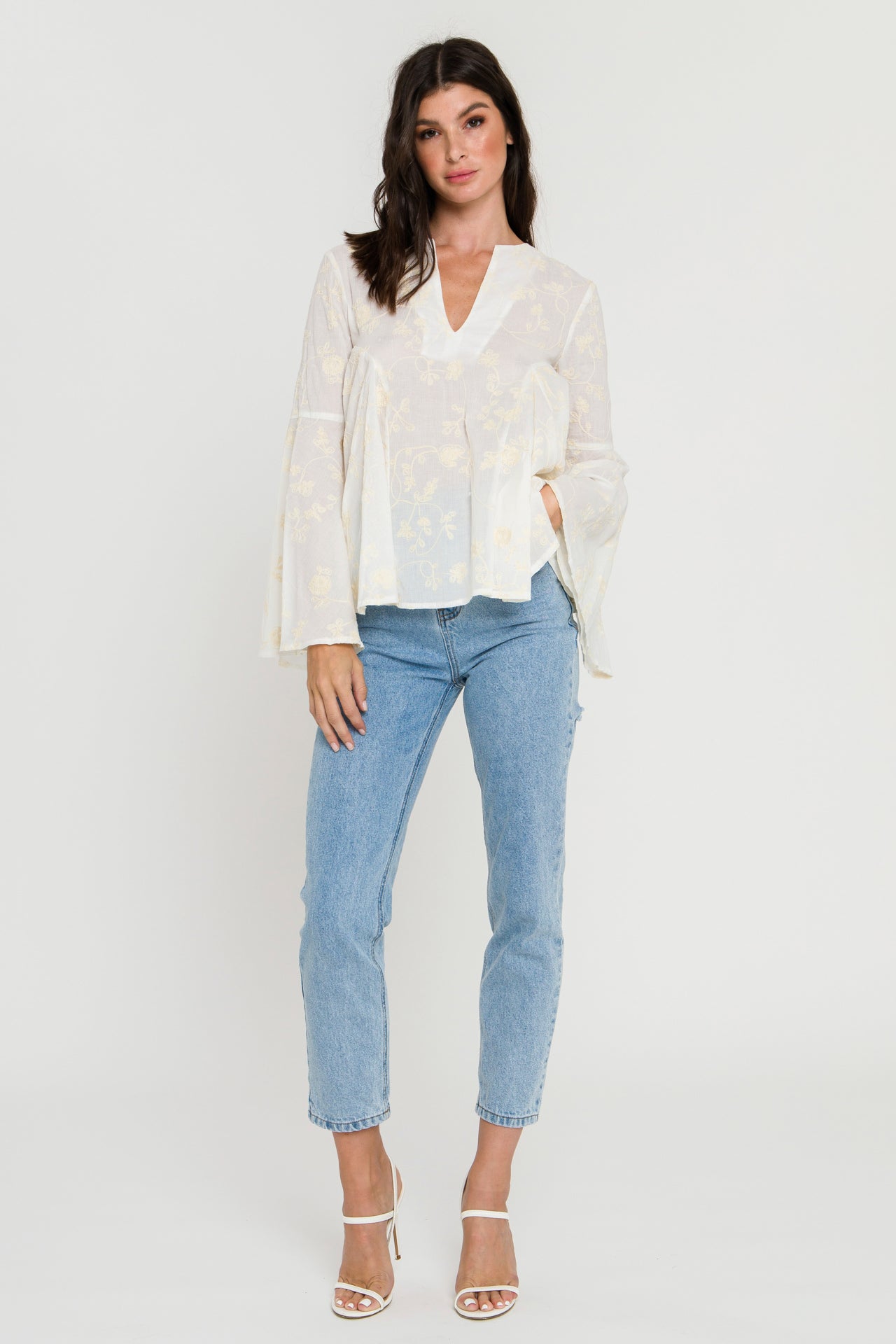 FREE THE ROSES - Embroidery Bell Sleeve Blouse - TOPS available at Objectrare