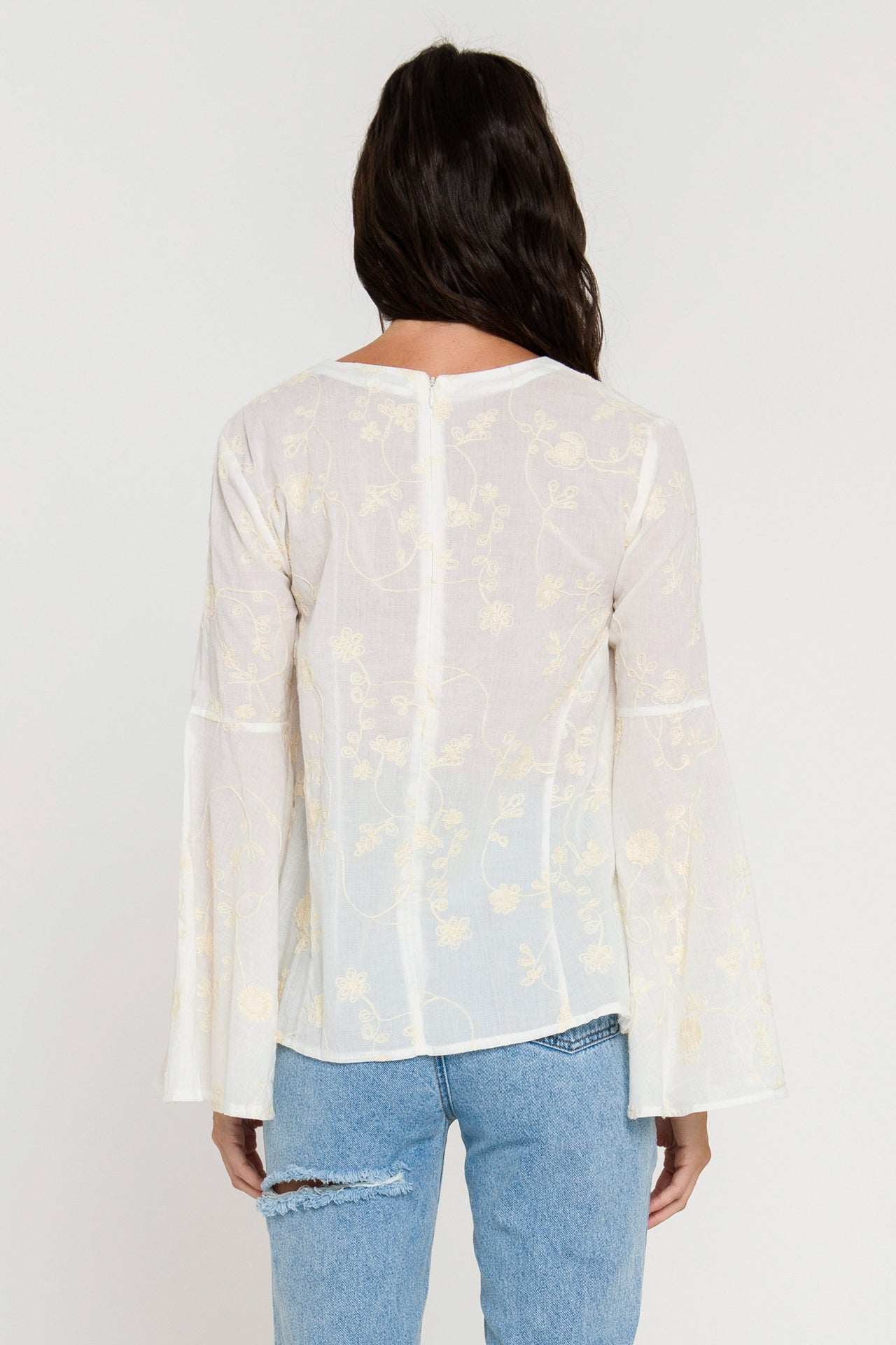 FREE THE ROSES - Embroidery Bell Sleeve Blouse - TOPS available at Objectrare