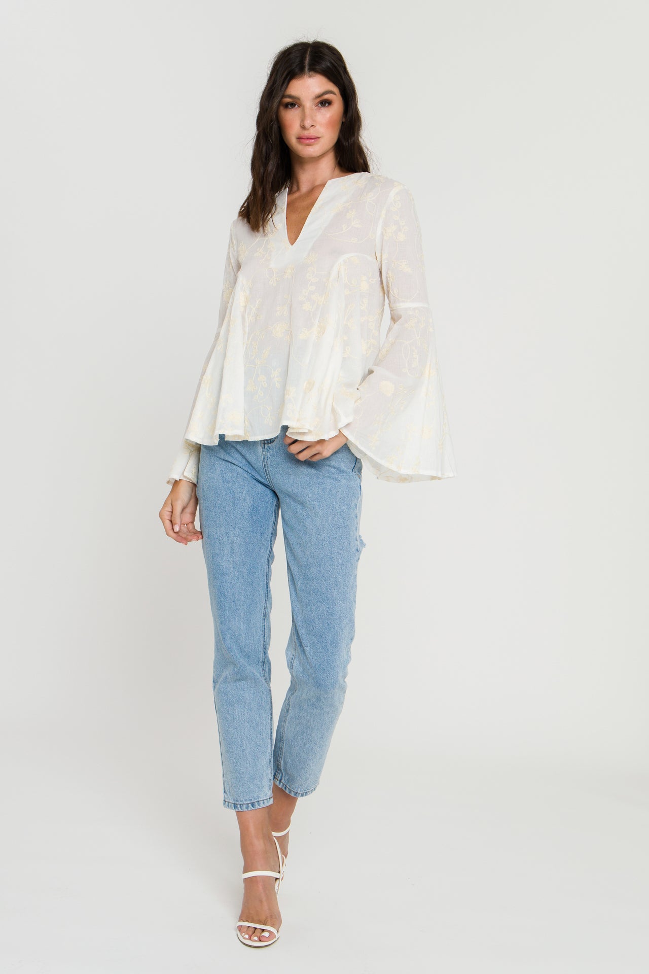 FREE THE ROSES - Embroidery Bell Sleeve Blouse - TOPS available at Objectrare