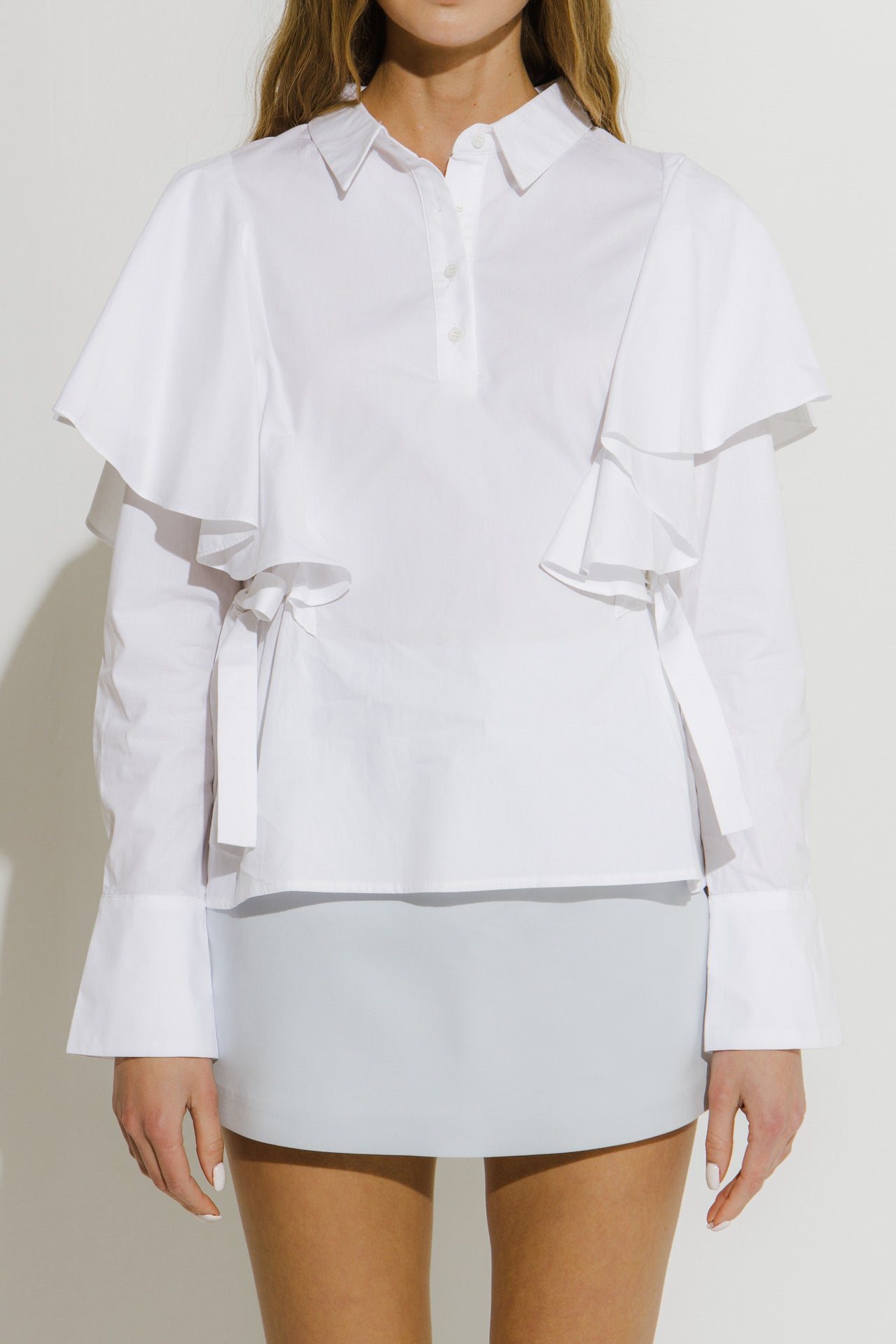 ENDLESS ROSE - Shoulder Ruffle Poplin Shirt - TOPS available at Objectrare