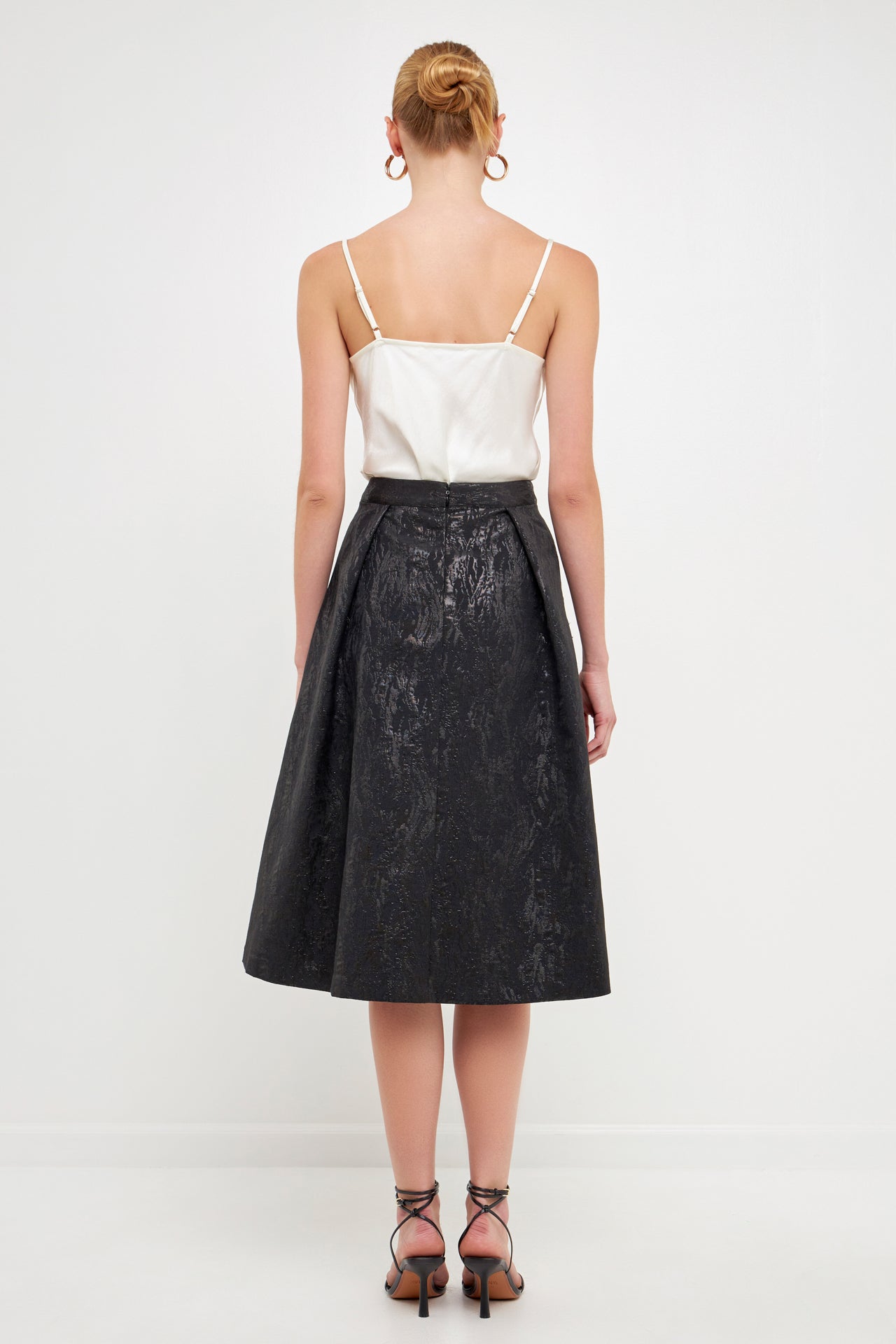 ENDLESS ROSE - Metallic Jacquard Flare Midi Skirt - SKIRTS available at Objectrare
