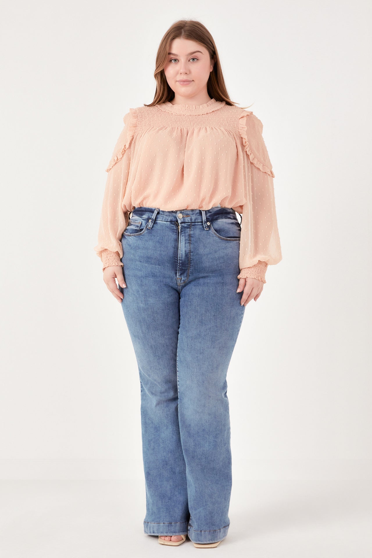 Plus Size Smocked Ruffle Swiss Dot Blouse