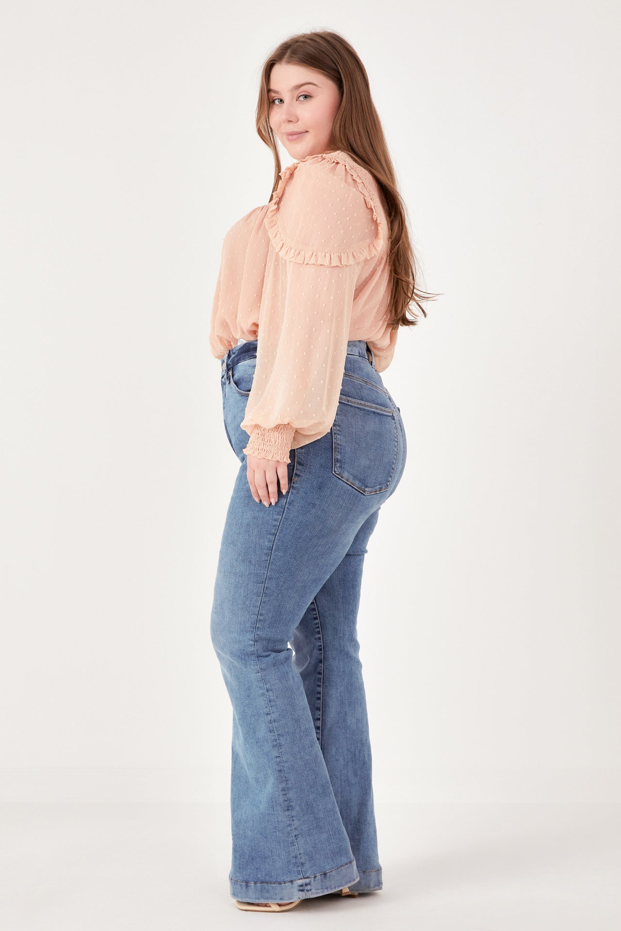 Plus Size Smocked Ruffle Swiss Dot Blouse