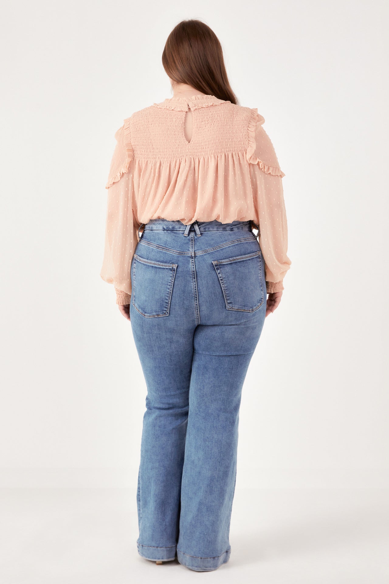 Plus Size Smocked Ruffle Swiss Dot Blouse