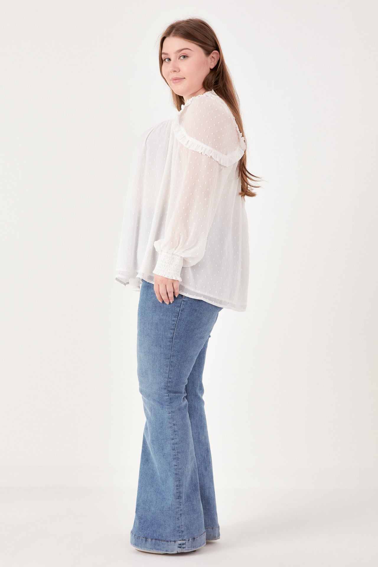 Plus Size Smocked Ruffle Swiss Dot Blouse