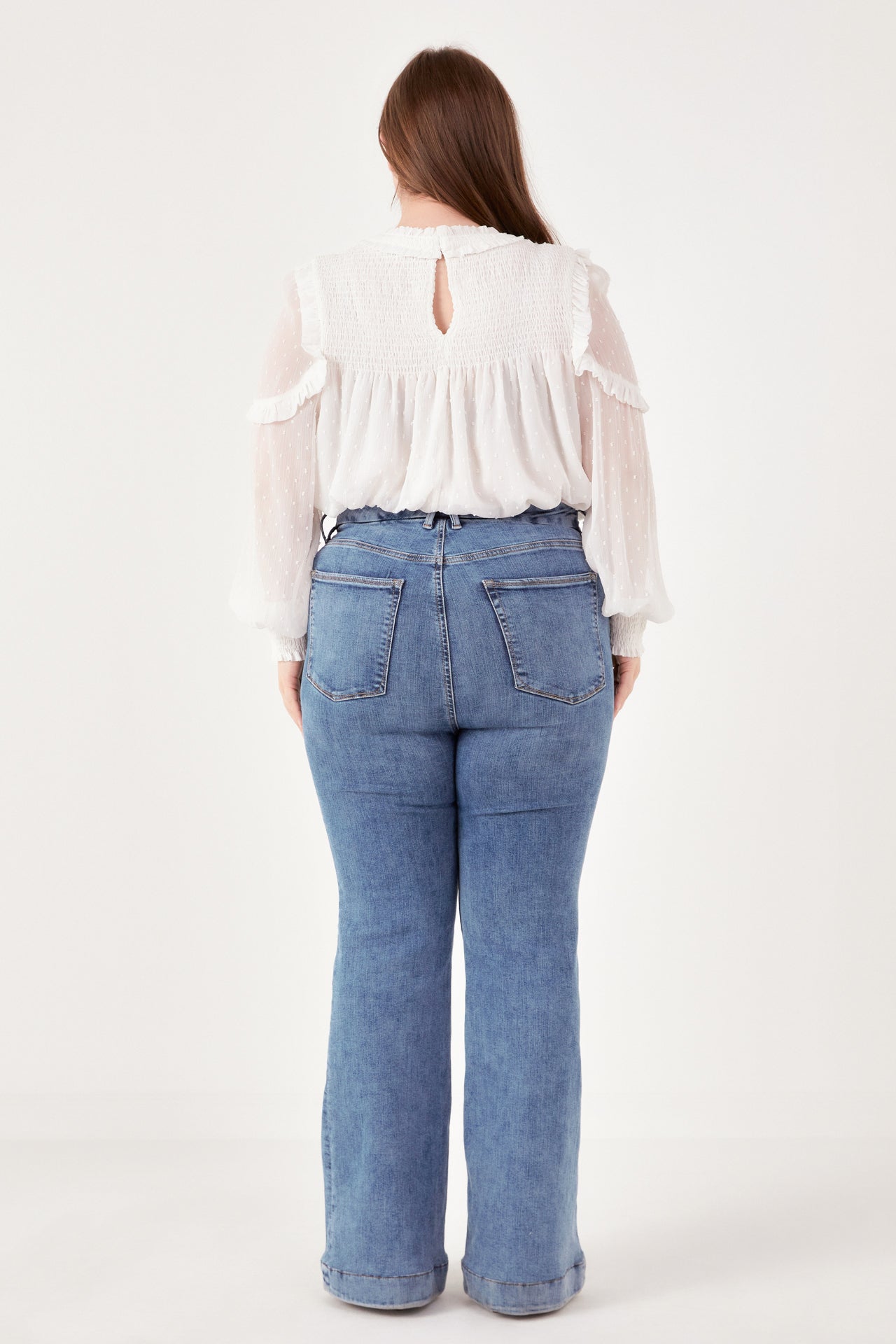 Plus Size Smocked Ruffle Swiss Dot Blouse