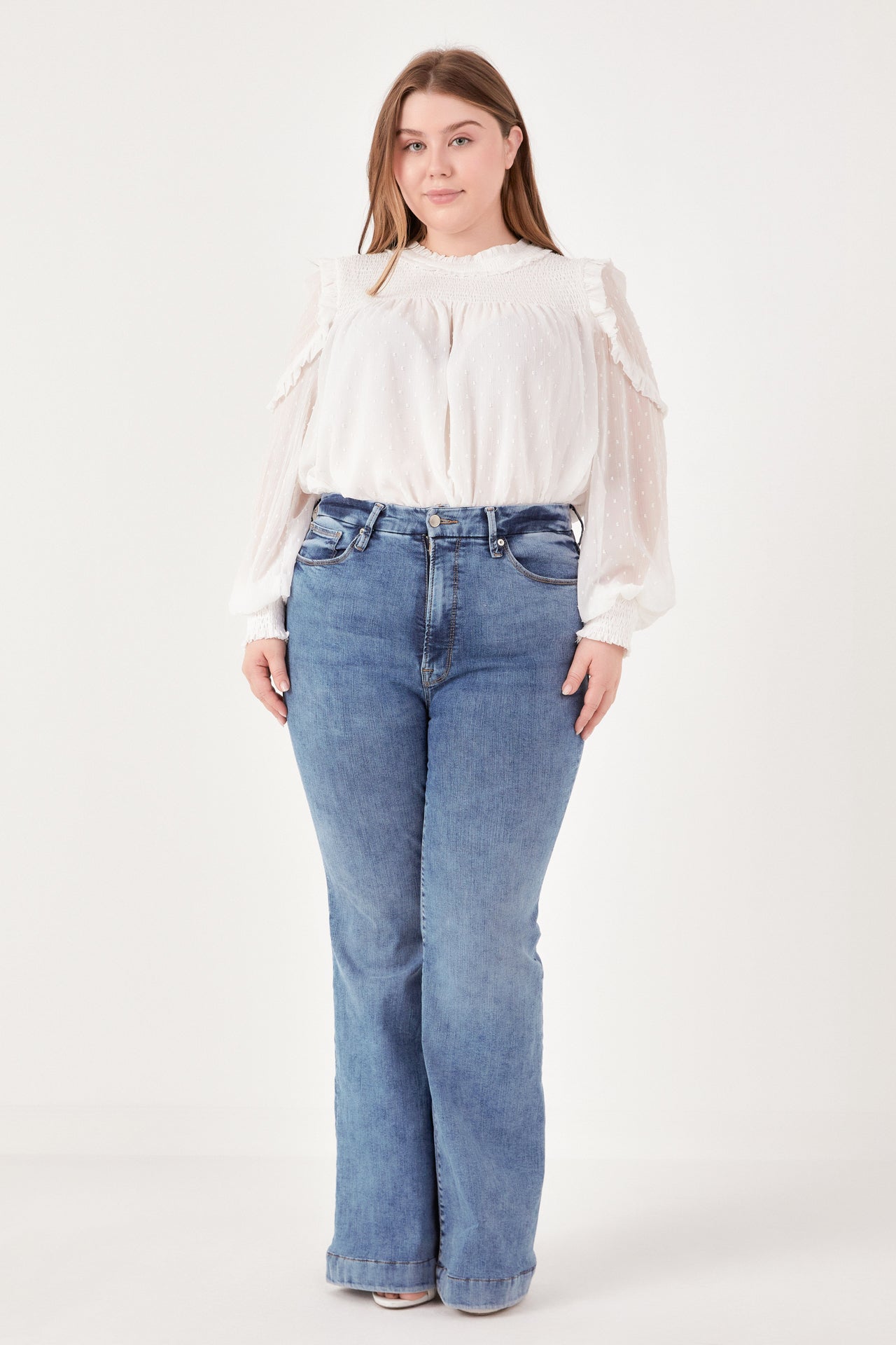 Plus Size Smocked Ruffle Swiss Dot Blouse