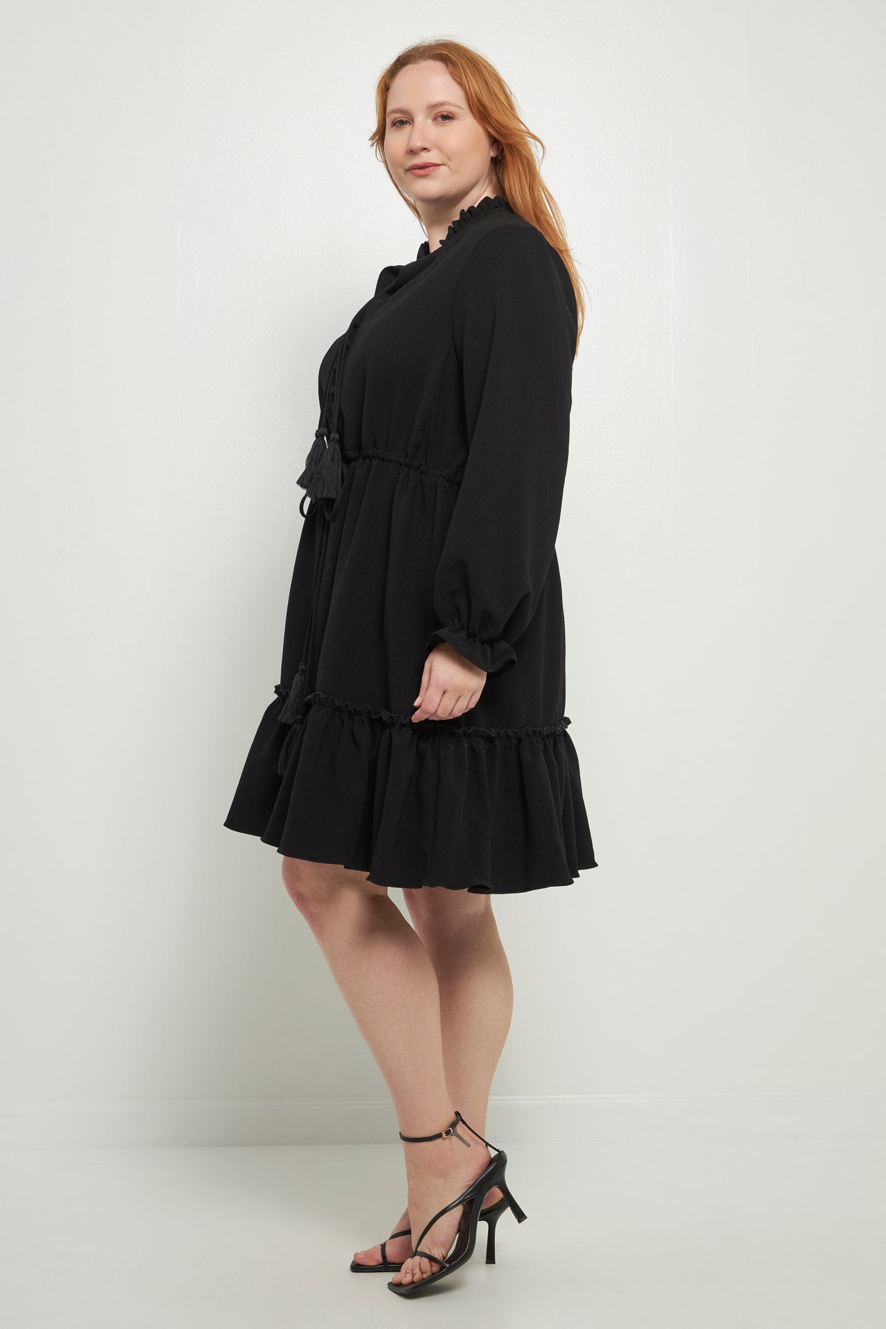 ENGLISH FACTORY - Plus Size Tassel Trim Dress With Ruffled Hem - DRESSES available at Objectrare