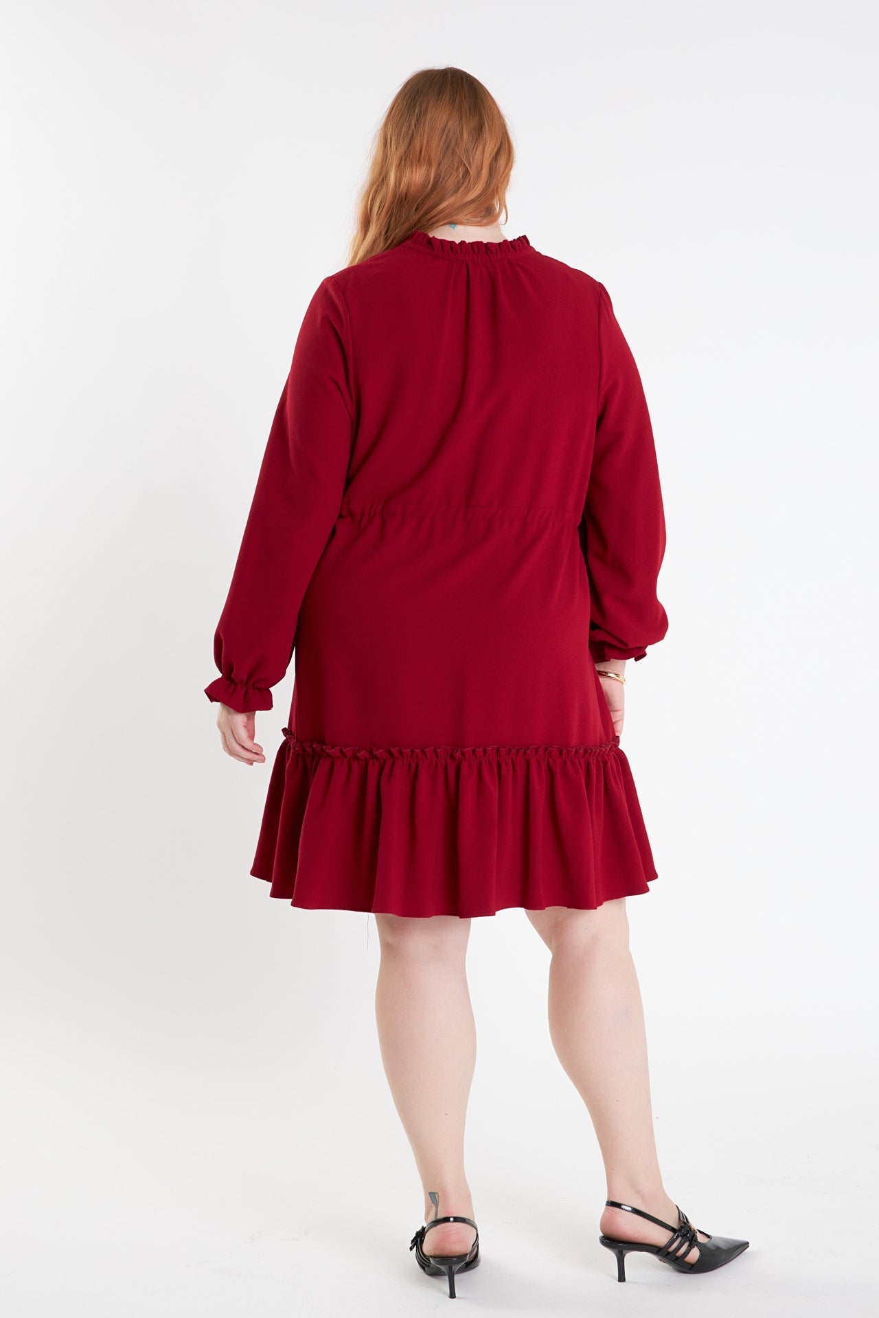 ENGLISH FACTORY - Plus Size Tassel Trim Dress With Ruffled Hem - DRESSES available at Objectrare