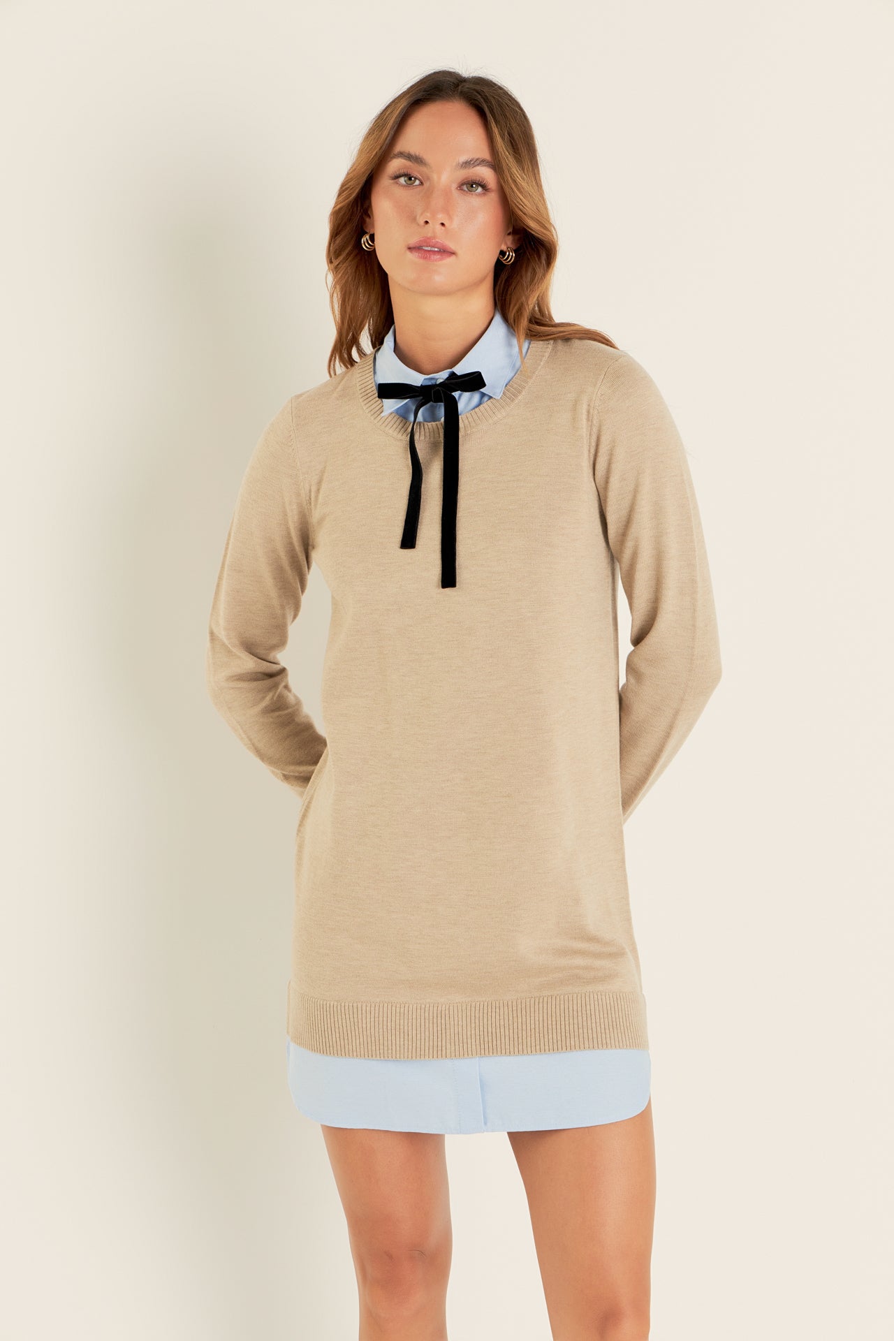 knee length dresses for ladies English Factory Combo Shirtdress | Tan | Size L
