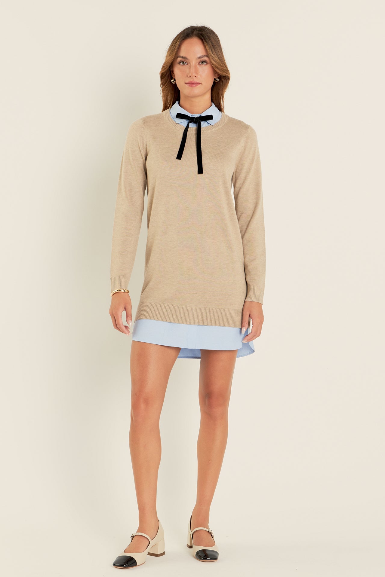ENGLISH FACTORY - Knit Sweater Mini Dress with Bow - DRESSES available at Objectrare