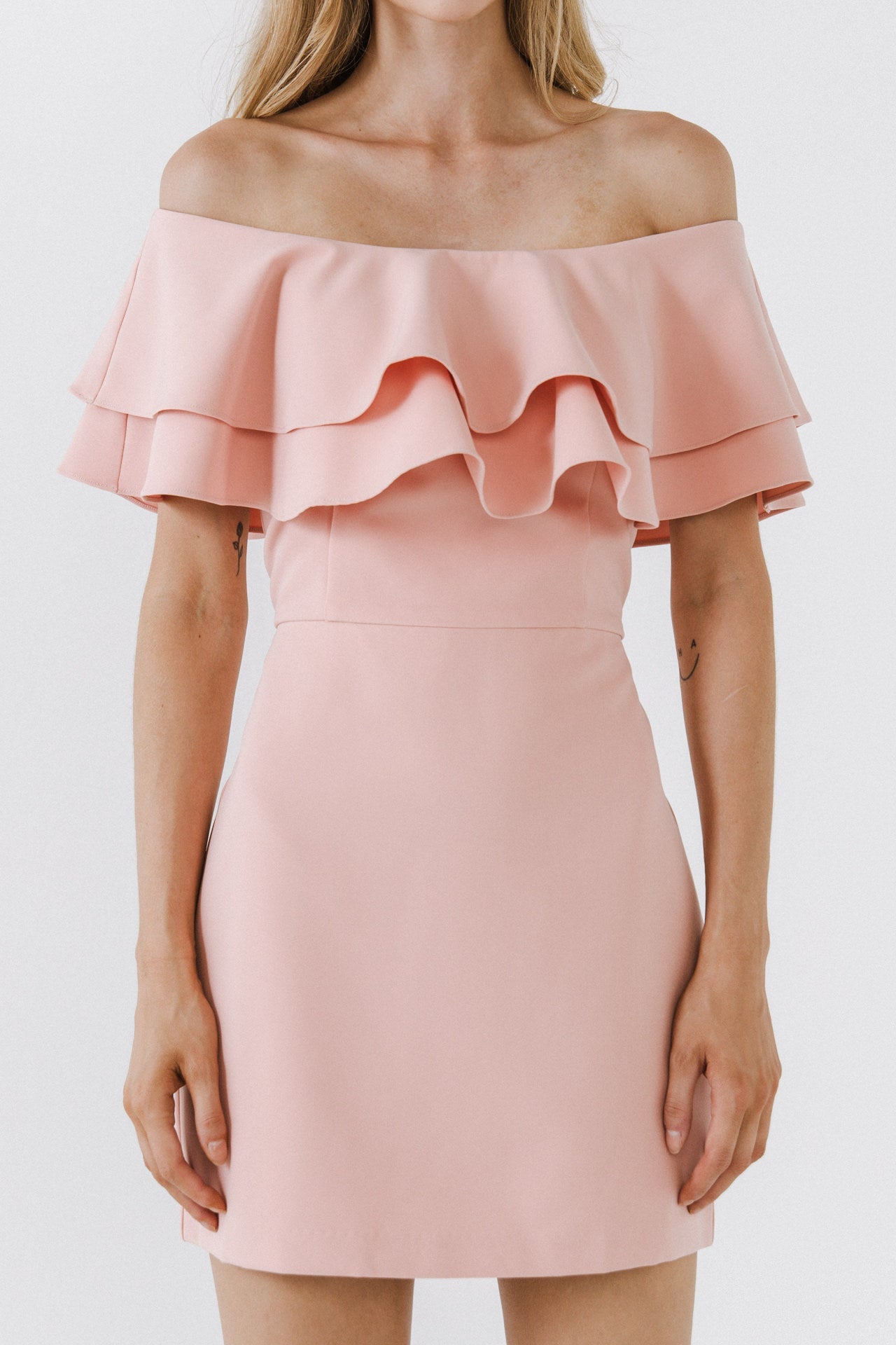 ENDLESS ROSE - Ruffled Off Shoulder Mini Dress - DRESSES available at Objectrare