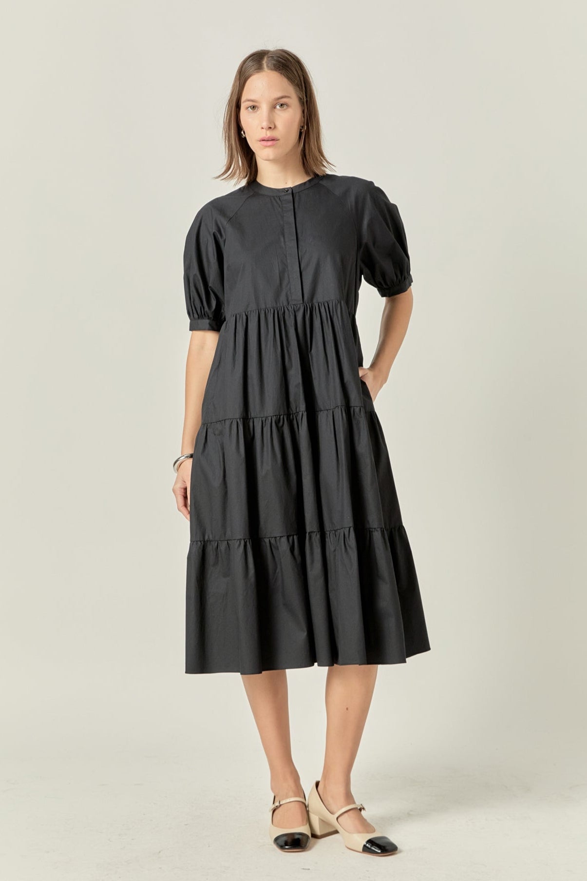 Short Puff Sleeve Midi Dress