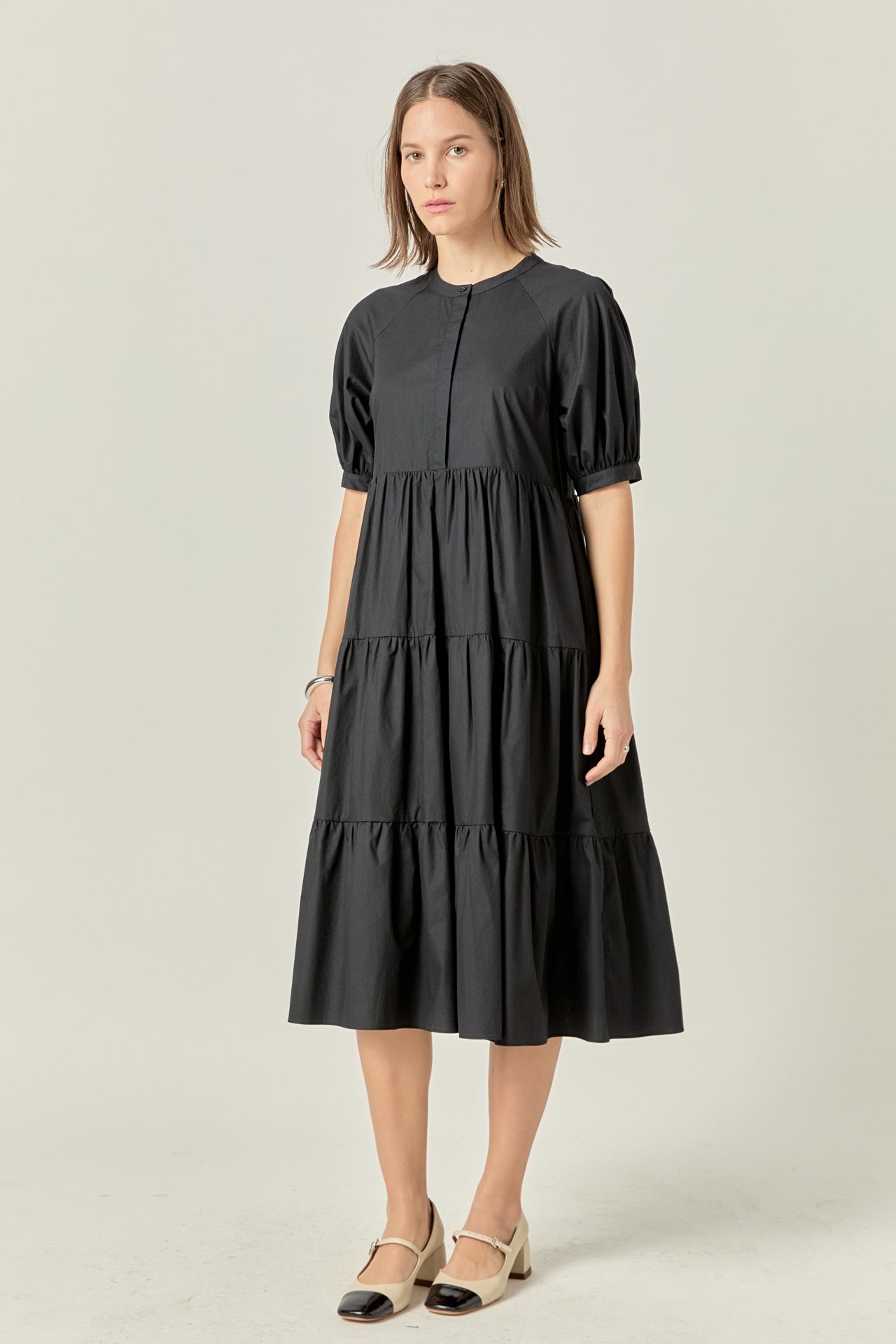 Short Puff Sleeve Midi Dress